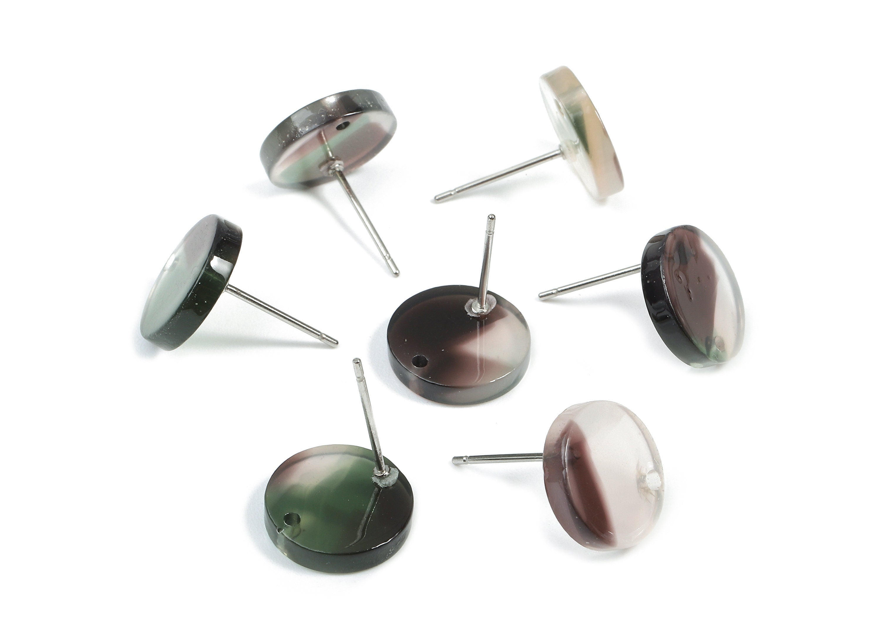 Acetate Round Earring Stud - Acetate Round Earring Post - Earring Post Findings - Color Code: A349 - 11.68x11.68x2.22mm - AC1139-A349 - DOMEDBAZAAR
