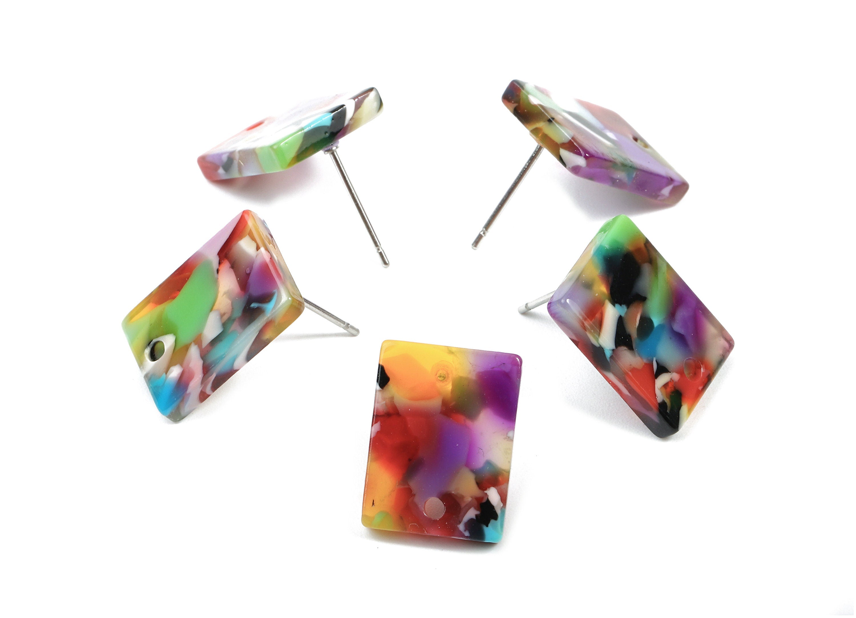 Acetate Rectangle Earring Stud - Rectangle Earring Post and Stud - Earring Findings - Color Code: A21 - 15.43x11.72x2.5mm- AC1663-A21 - DOMEDBAZAAR