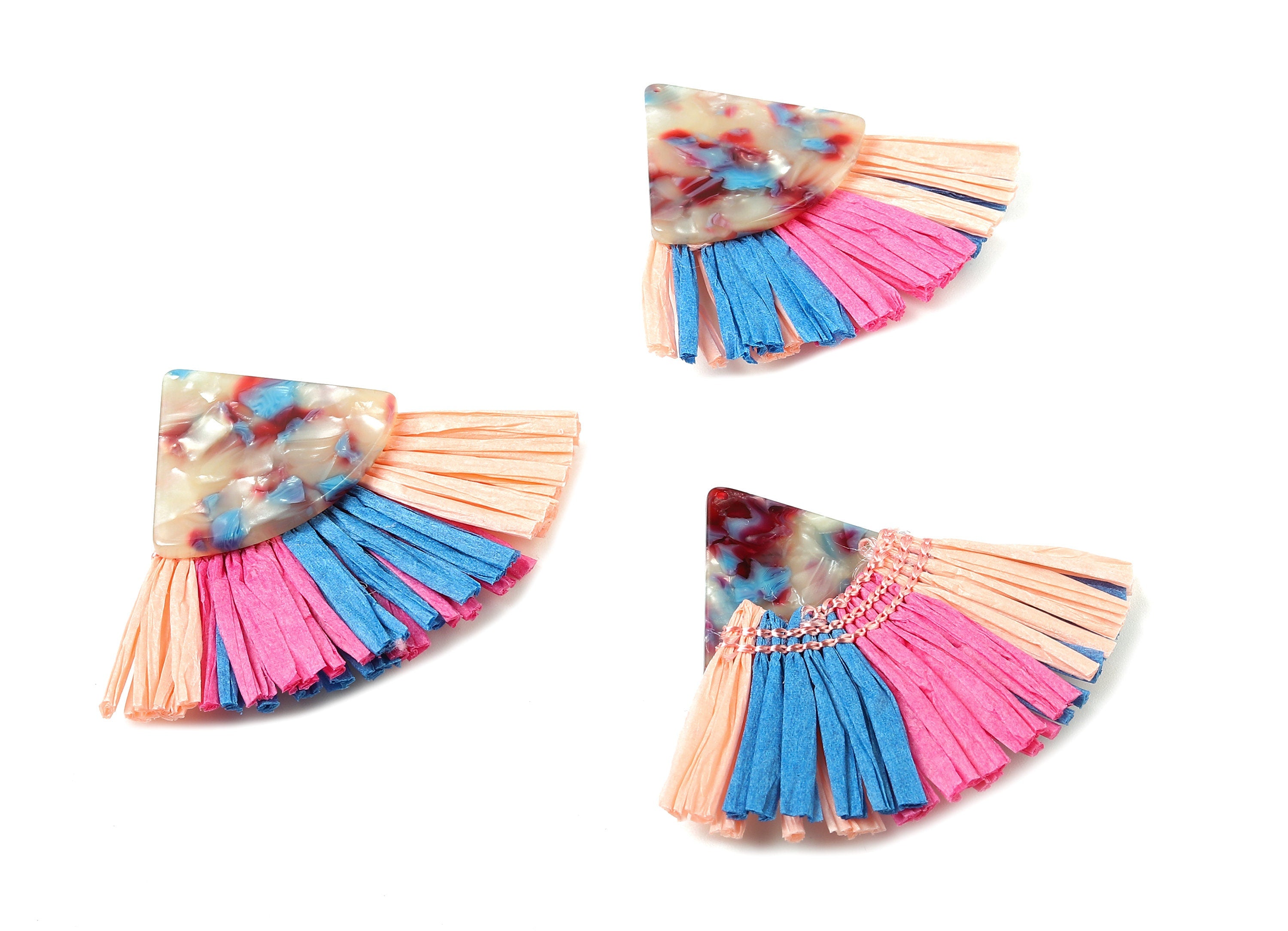 Acetate Pizza Raffia Tassels Charms - Earrings with Fan Tassels - Double-layer raffia - Color Code: A52 - 62.69x49.6x5.51mm - AC1780 - DOMEDBAZAAR
