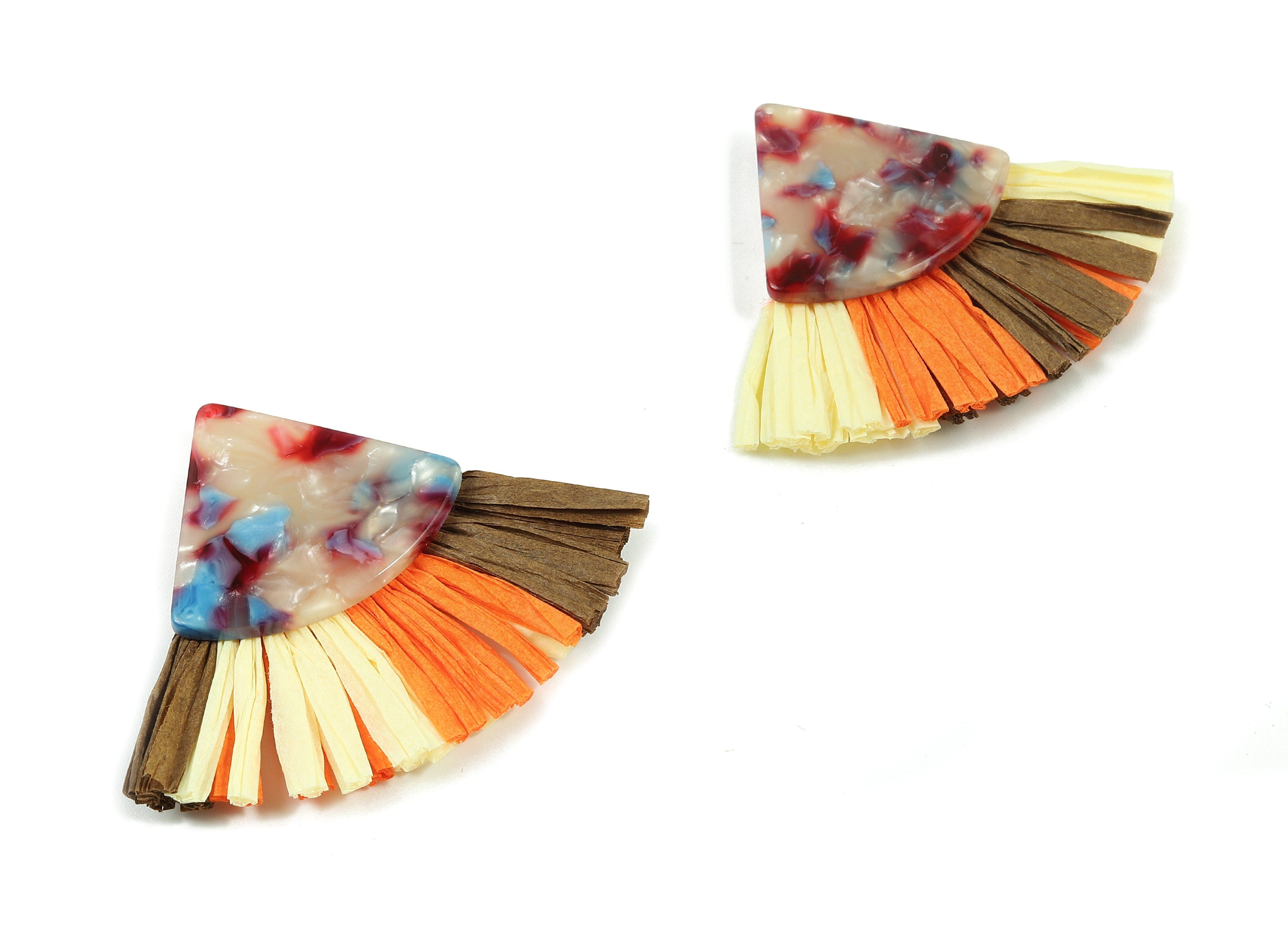 Acetate Pizza Raffia Tassels Charms - Earrings with Fan Tassels - Double-layer raffia - Color Code: A52 - 62.69x49.6x5.51mm - AC1781 - DOMEDBAZAAR