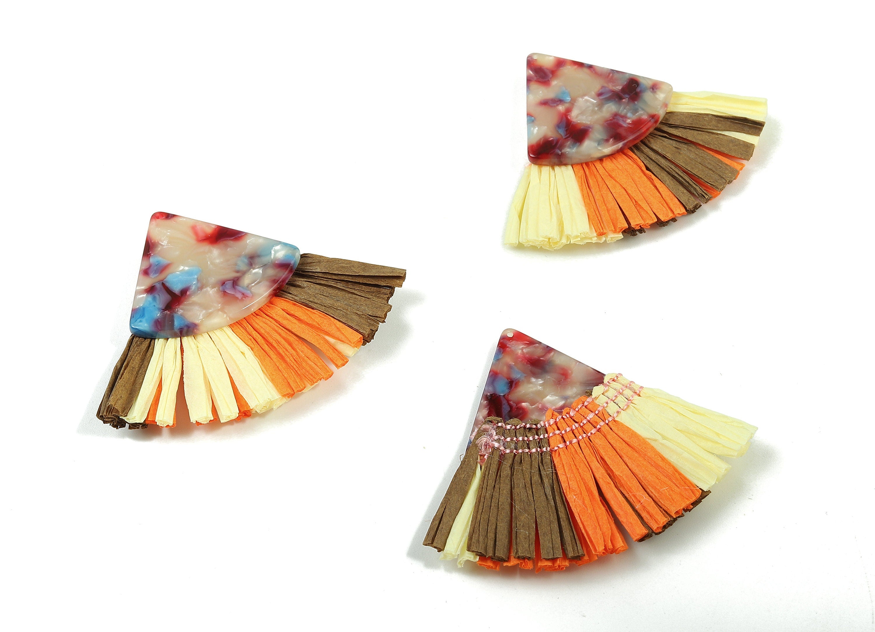 Acetate Pizza Raffia Tassels Charms - Earrings with Fan Tassels - Double-layer raffia - Color Code: A52 - 62.69x49.6x5.51mm - AC1781 - DOMEDBAZAAR