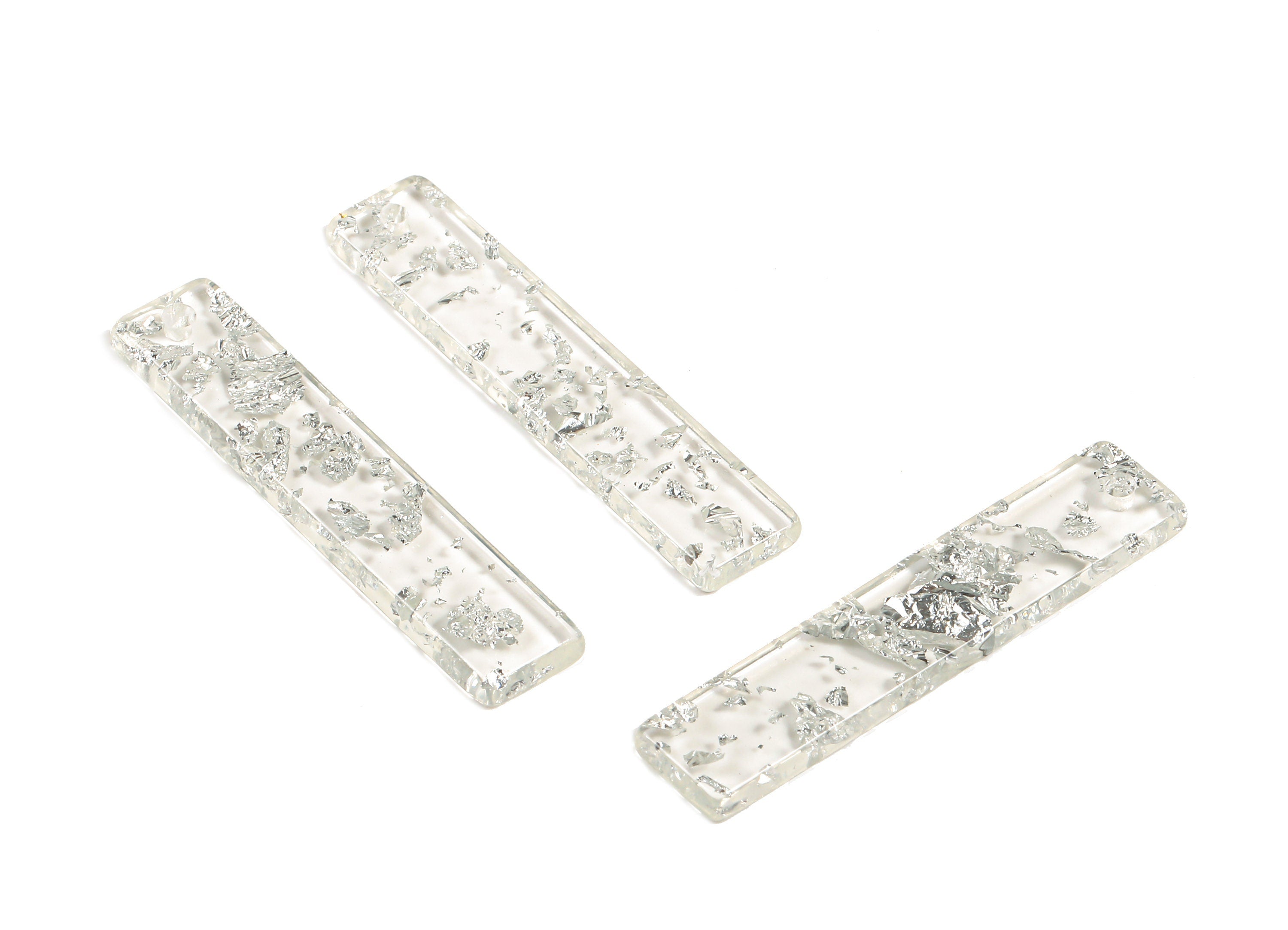 Acetate Stick Charms - Bar Earrings and Pendant - Silver Foil & Confetti - Color Code: A254 - 34.08x6.67x2.54mm - AC1026-A254 - DOMEDBAZAAR