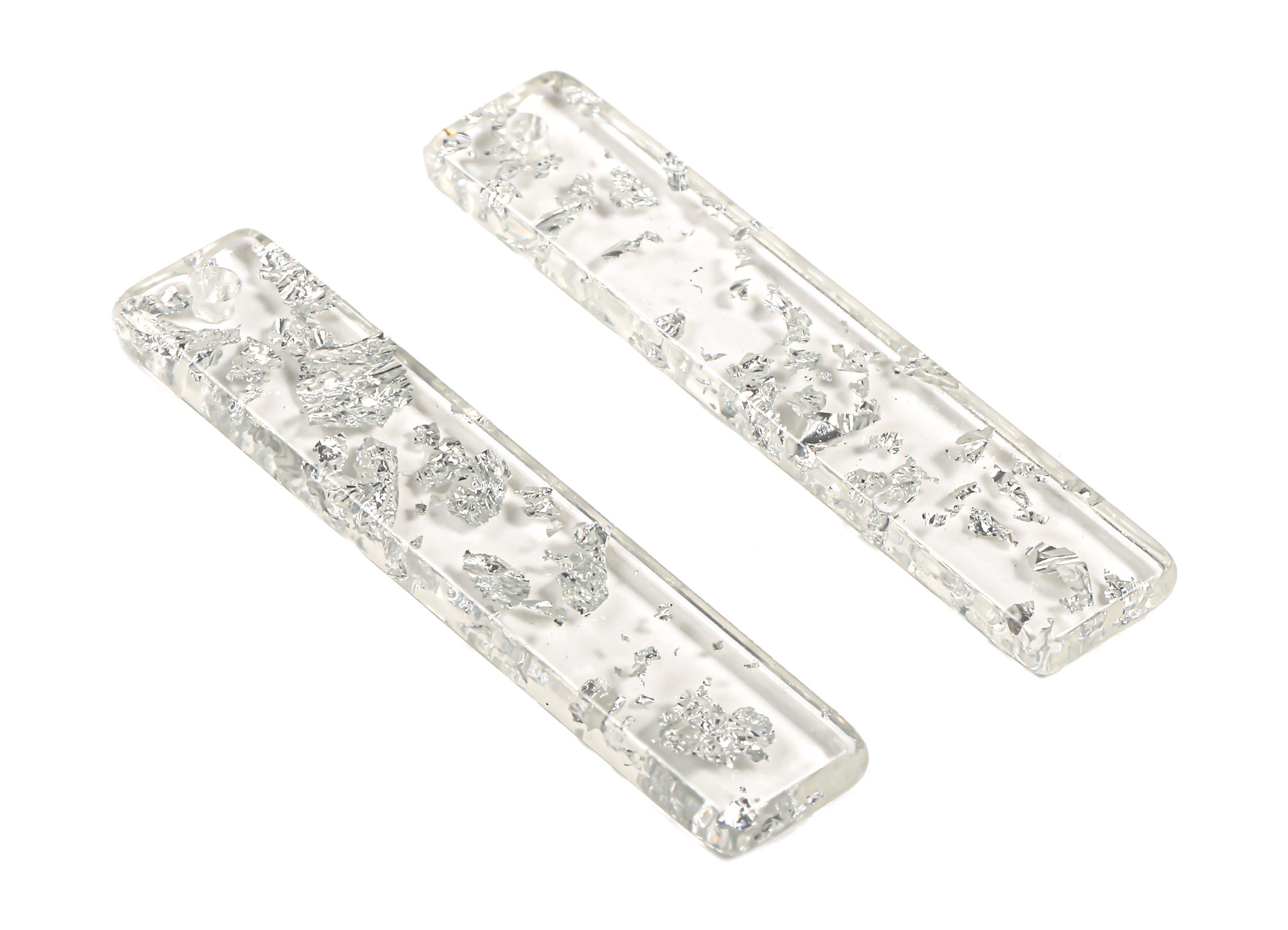 Acetate Stick Charms - Bar Earrings and Pendant - Silver Foil & Confetti - Color Code: A254 - 34.08x6.67x2.54mm - AC1026-A254 - DOMEDBAZAAR