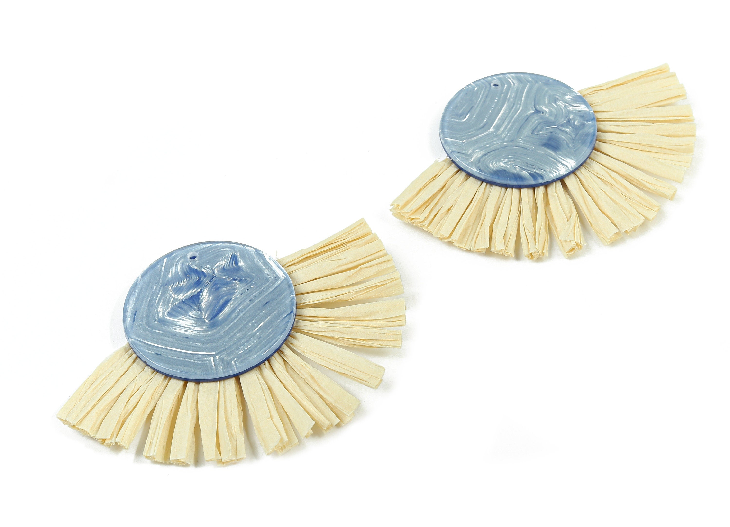 Acetate Round Raffia Tassels Charms - Earrings with Fan Tassels - Single Layer Raffia - Color Code: A385 - 75x55x4.75mm - AC1787 - DOMEDBAZAAR