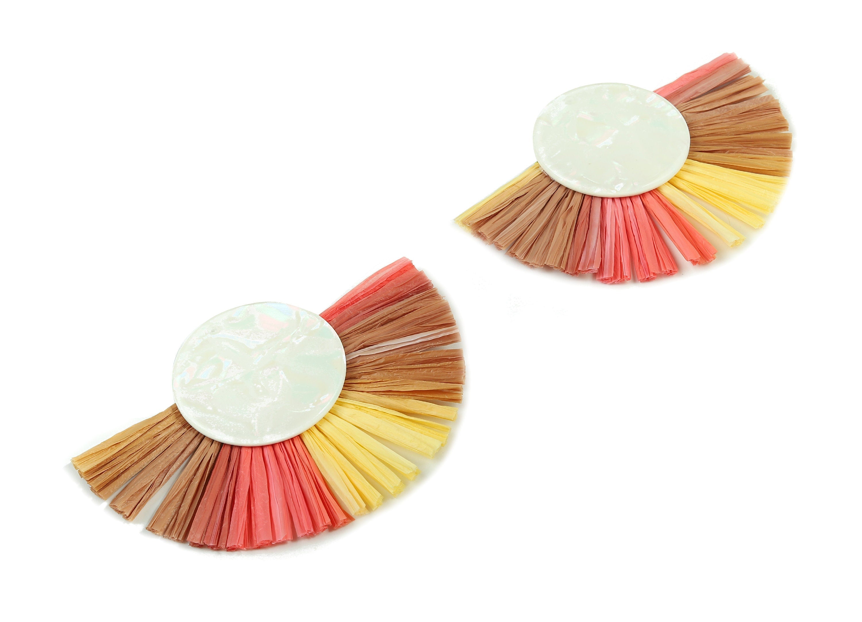Acetate Round Raffia Tassels Charms - Earrings with Fan Tassels - Single Layer Raffia - Color Code: A390 - 85x60x4.75mm - AC1789 - DOMEDBAZAAR