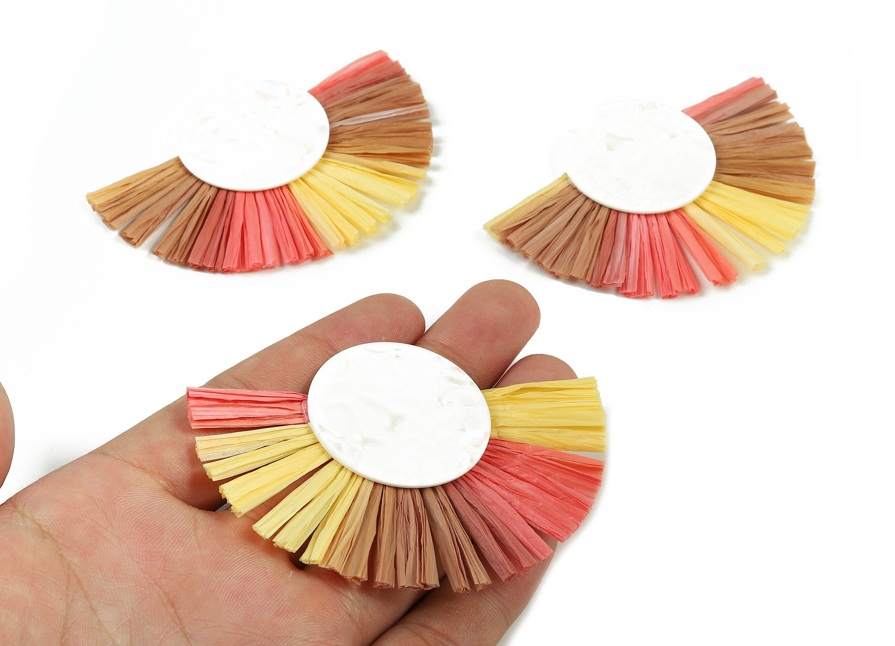 Acetate Round Raffia Tassels Charms - Earrings with Fan Tassels - Single Layer Raffia - Color Code: A390 - 85x60x4.75mm - AC1789 - DOMEDBAZAAR