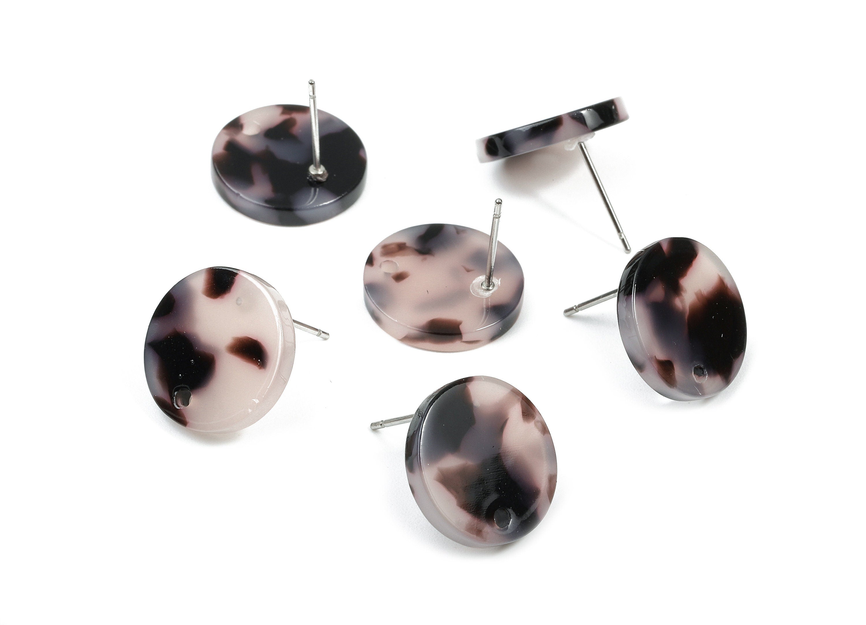 Acetate Round Earring Stud - Acetate Round Earring Post - Blonde Tortoise Shell Earrings - Color Code: A06 - 15x15x2.5mm - AC1672-A06 - DOMEDBAZAAR