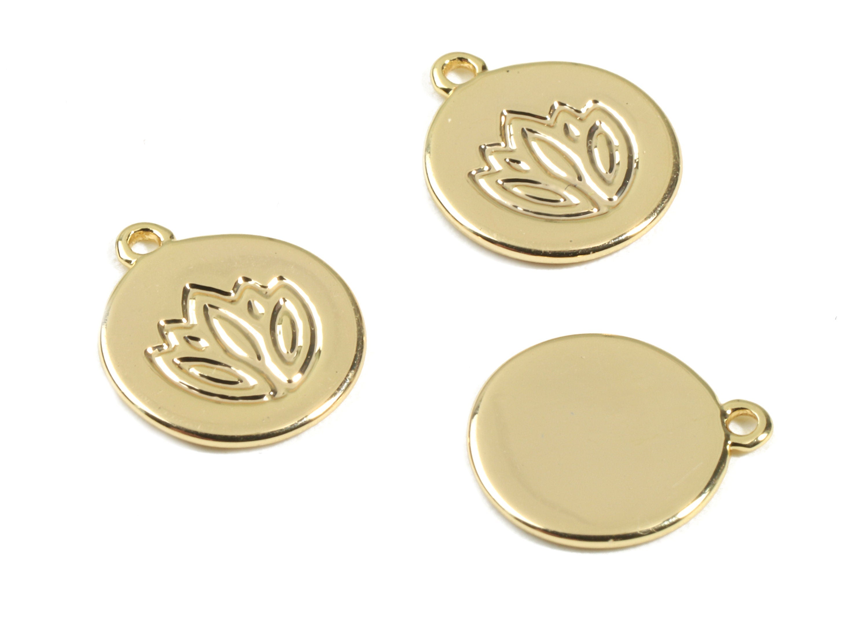 Brass Lotus Earring Charms - Brass Mini Round Bracelet Charms - 18K Real Gold Plated Brass - Jewelry Supplies - 11.26x9.8x0.83mm - RGP2356 - DOMEDBAZAAR