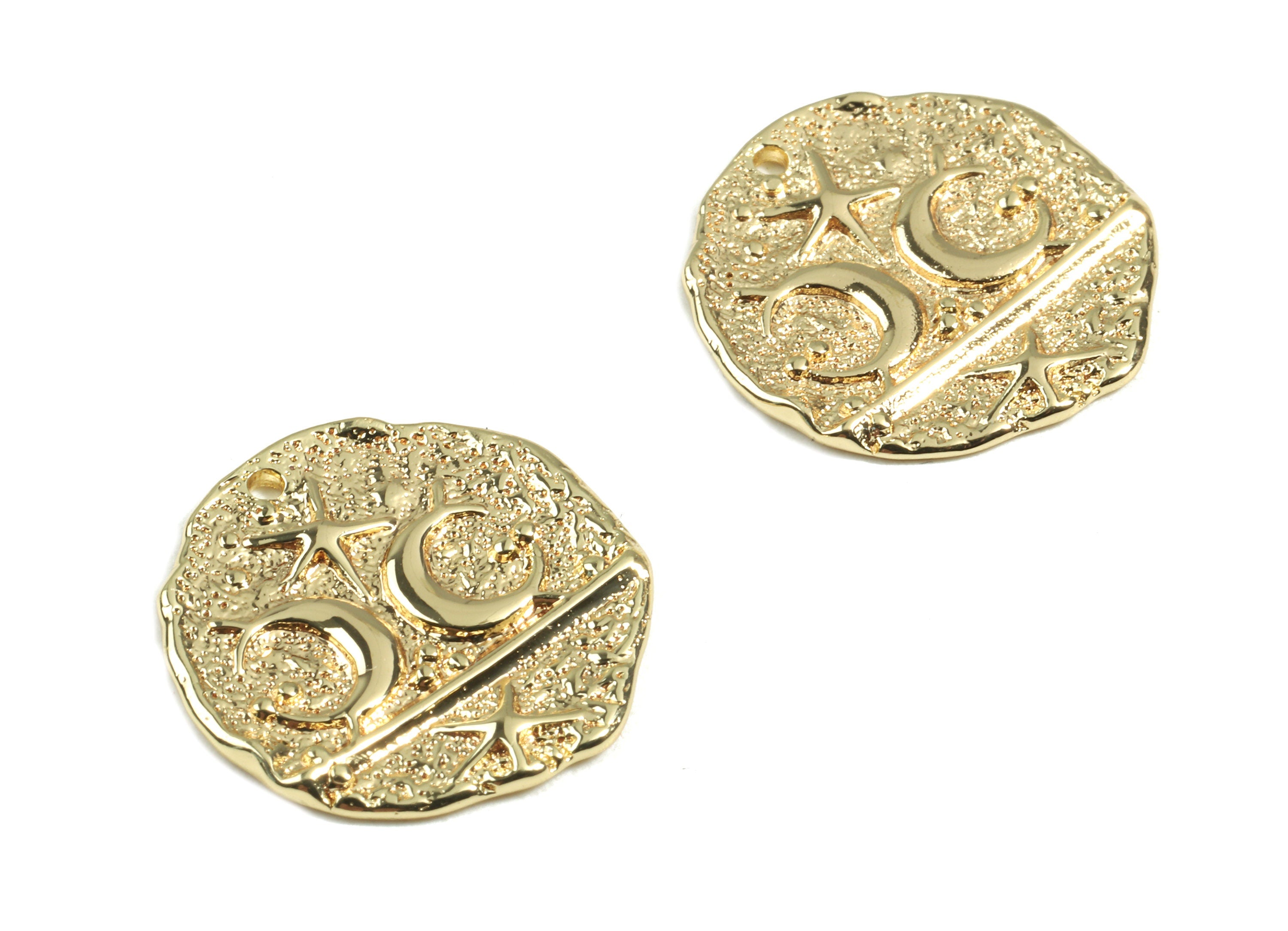 Brass Starfish Earring Charms - Brass Starfish Round Pendant and Necklace - 18K Real Gold Plated Brass - 19.34x18.99x1.39mm - RGP2425 - DOMEDBAZAAR