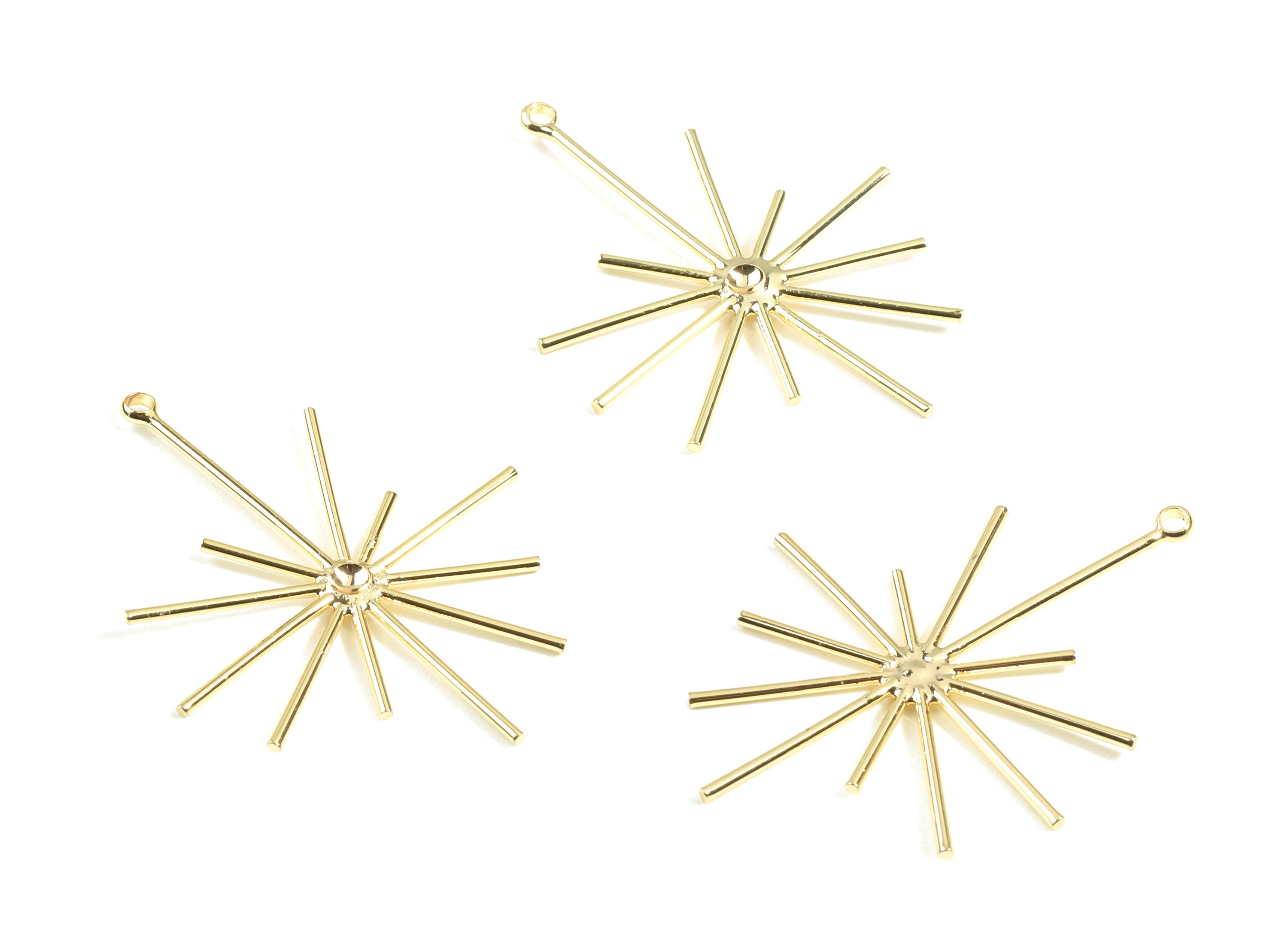 Brass Wire Earring Charms - Brass Wire Star Earring Pendant - 18K Real Gold Plating Brass - Jewelry Supplies - 42.83x32.52x1.45mm - RGP2390 - DOMEDBAZAAR