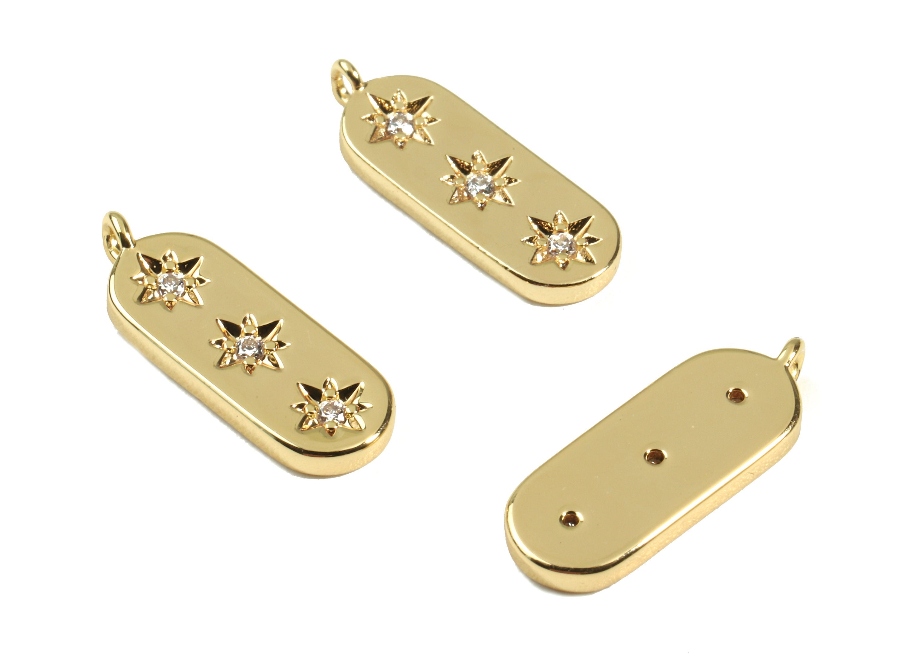 Brass Oval Star Charms With Zircon - Brass Star Earring Pendant - 18K Real Gold Plated Brass - Jewelry Supplies - 16.38x5.9x1.44mm - RGP2431 - DOMEDBAZAAR