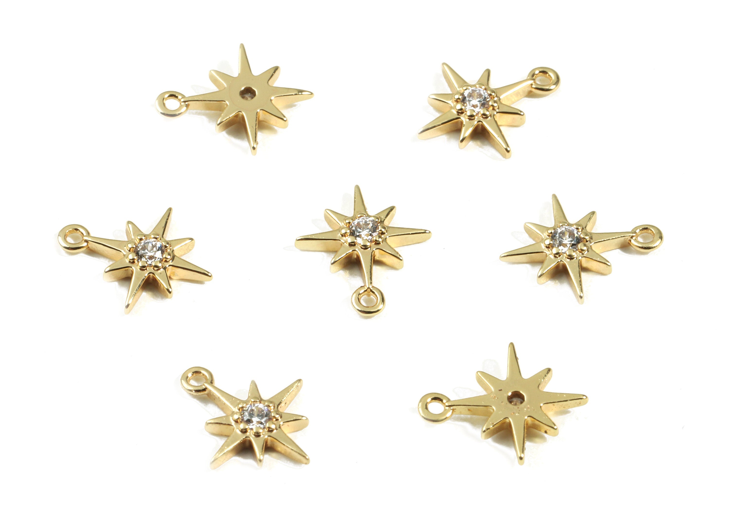 Brass Star Charms With Zircons - Brass Star Earring Pendant and Necklace - 18K Real Gold Plated Brass - 10.15x8.49x1.8mm - RGP2429 - DOMEDBAZAAR