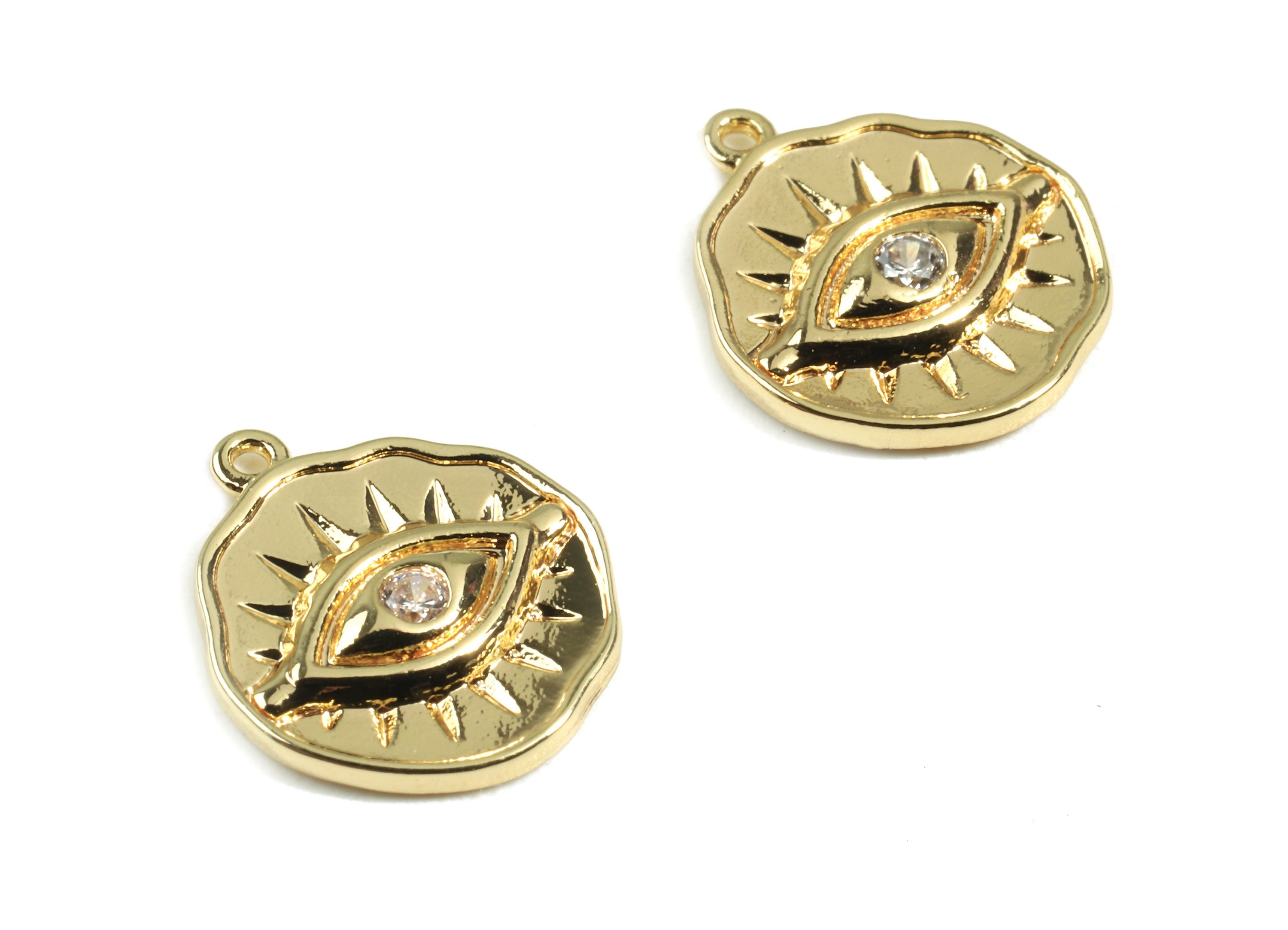 Brass Eye Charms With Zircons - Brass Eye Earring Pendant and Necklace - 18K Real Gold Plated Brass - 13.08x12.15x2.07mm - RGP2433 - DOMEDBAZAAR