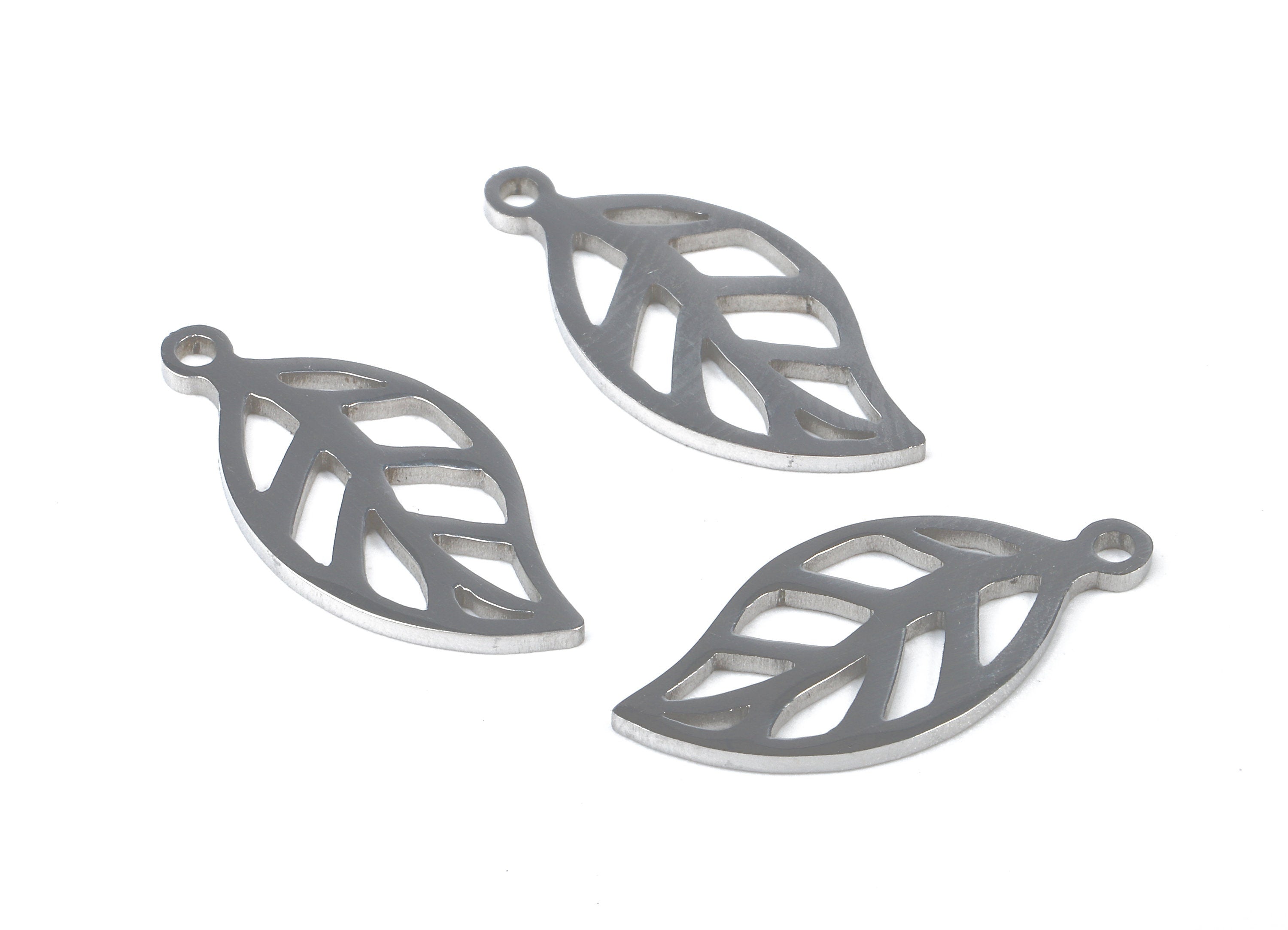 Stainless Steel Leaf Charms - Leaf Earrings and Pendant - Bracelet Pendant - Jewelry Supplies - 21.21x10.34x0.94mm - SS1049 - DOMEDBAZAAR