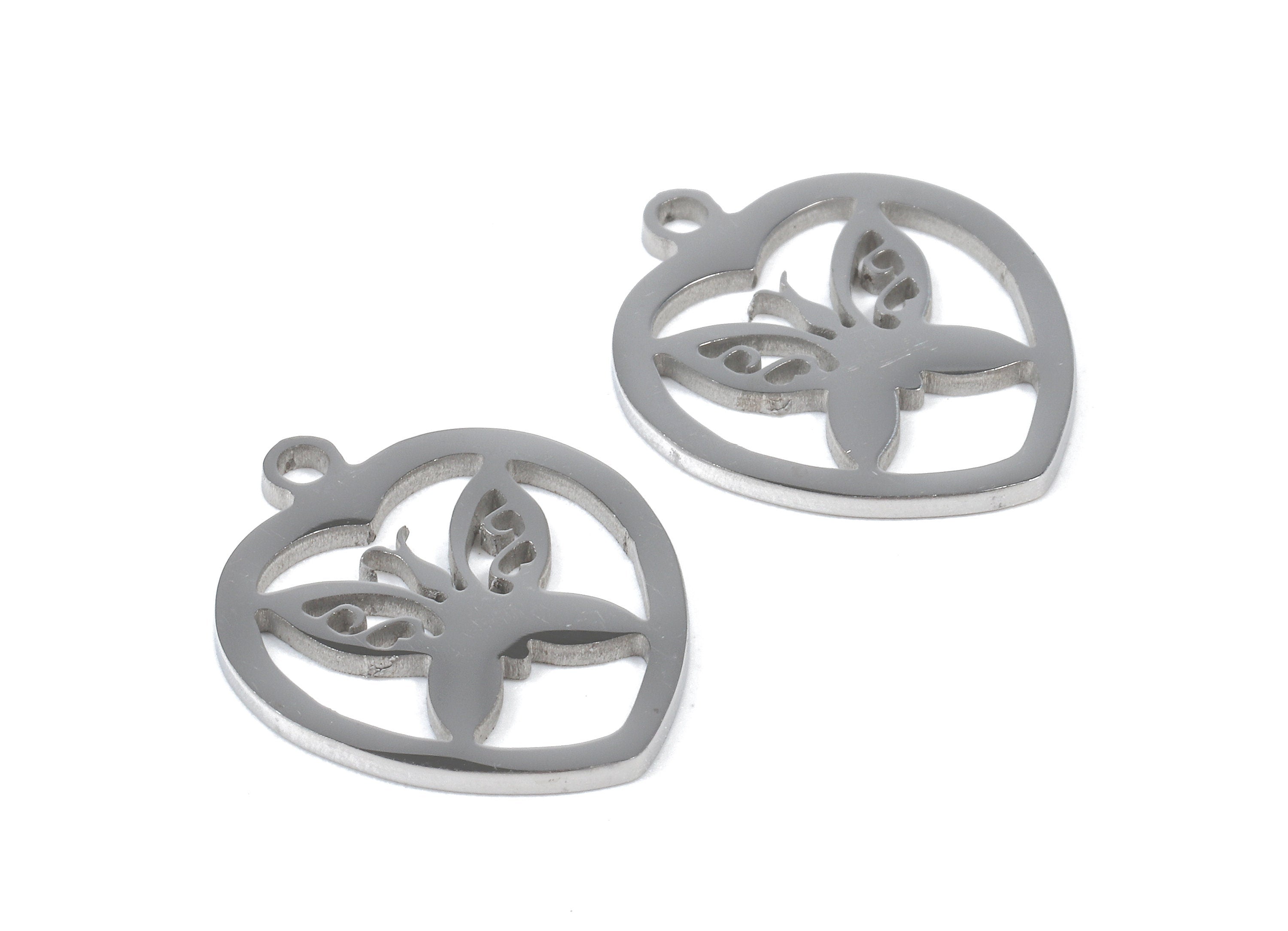 Stainless Steel Butterfly Charms - Butterfly in Heart - Heart Earrings and Pendant - Bracelet Pendant - 17.48x14.97x0.93mm - SS1033 - DOMEDBAZAAR