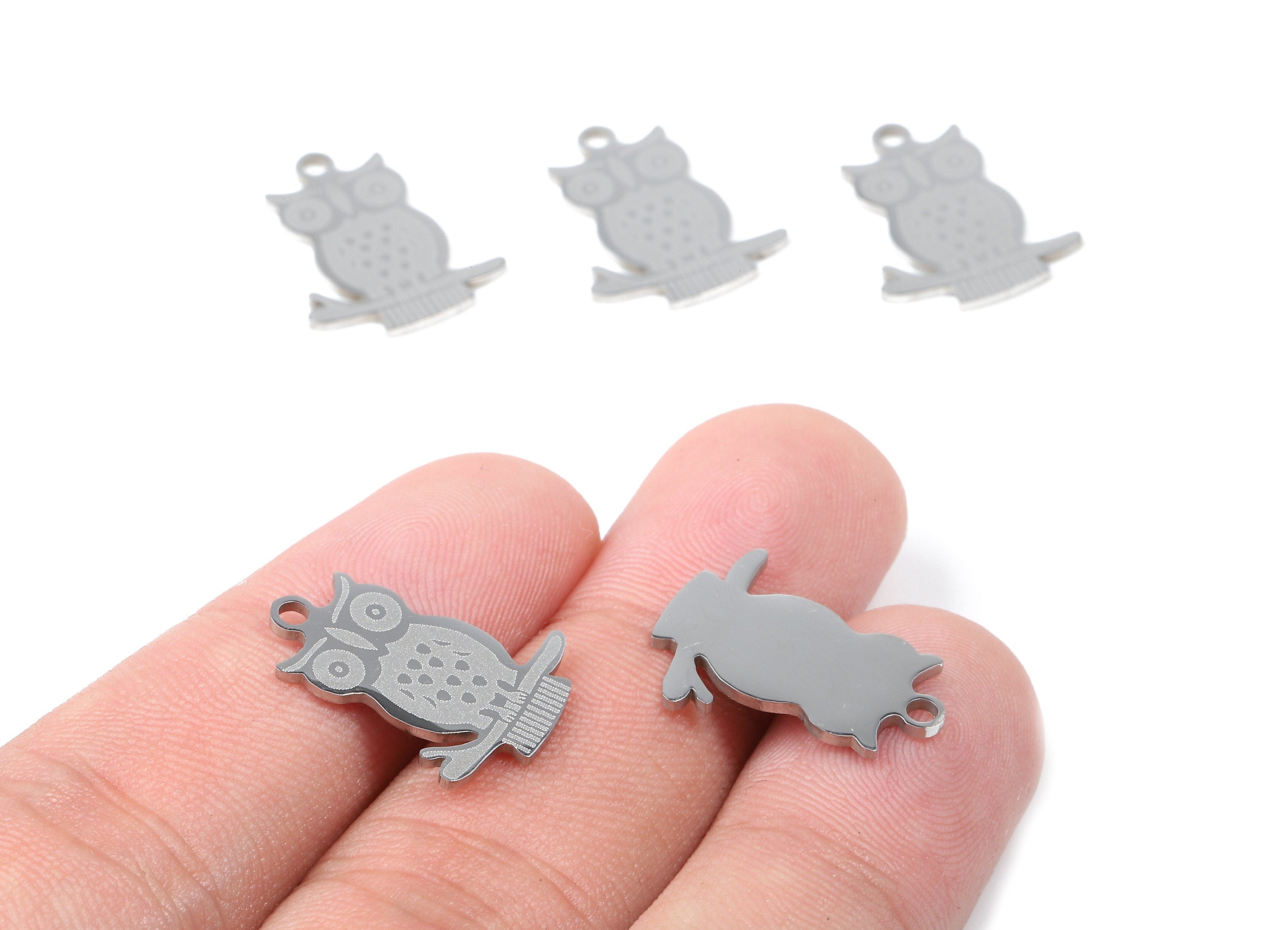 Stainless Steel Hoot Owl Charms - Hoot Owl Earrings and Pendant - Bracelet Pendant - Jewelry Supplies - 18.89x14.78x0.95mm - SS1021 - DOMEDBAZAAR