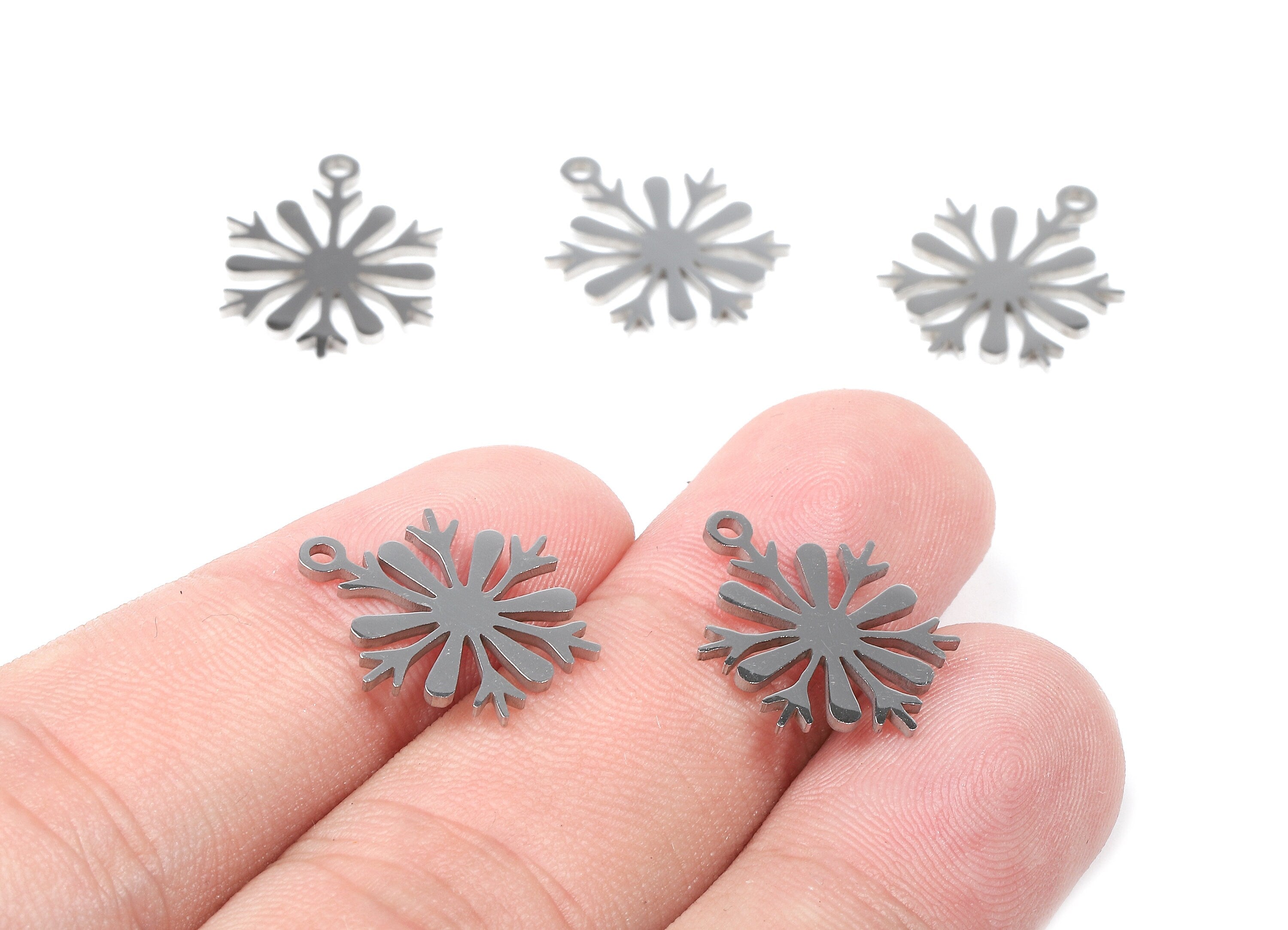 Stainless Steel Snowflake Charms - Snowflake Earrings and Pendant - Bracelet Pendant - Jewelry Supplies - 17.75x13.48x0.94mm - SS1054 - DOMEDBAZAAR