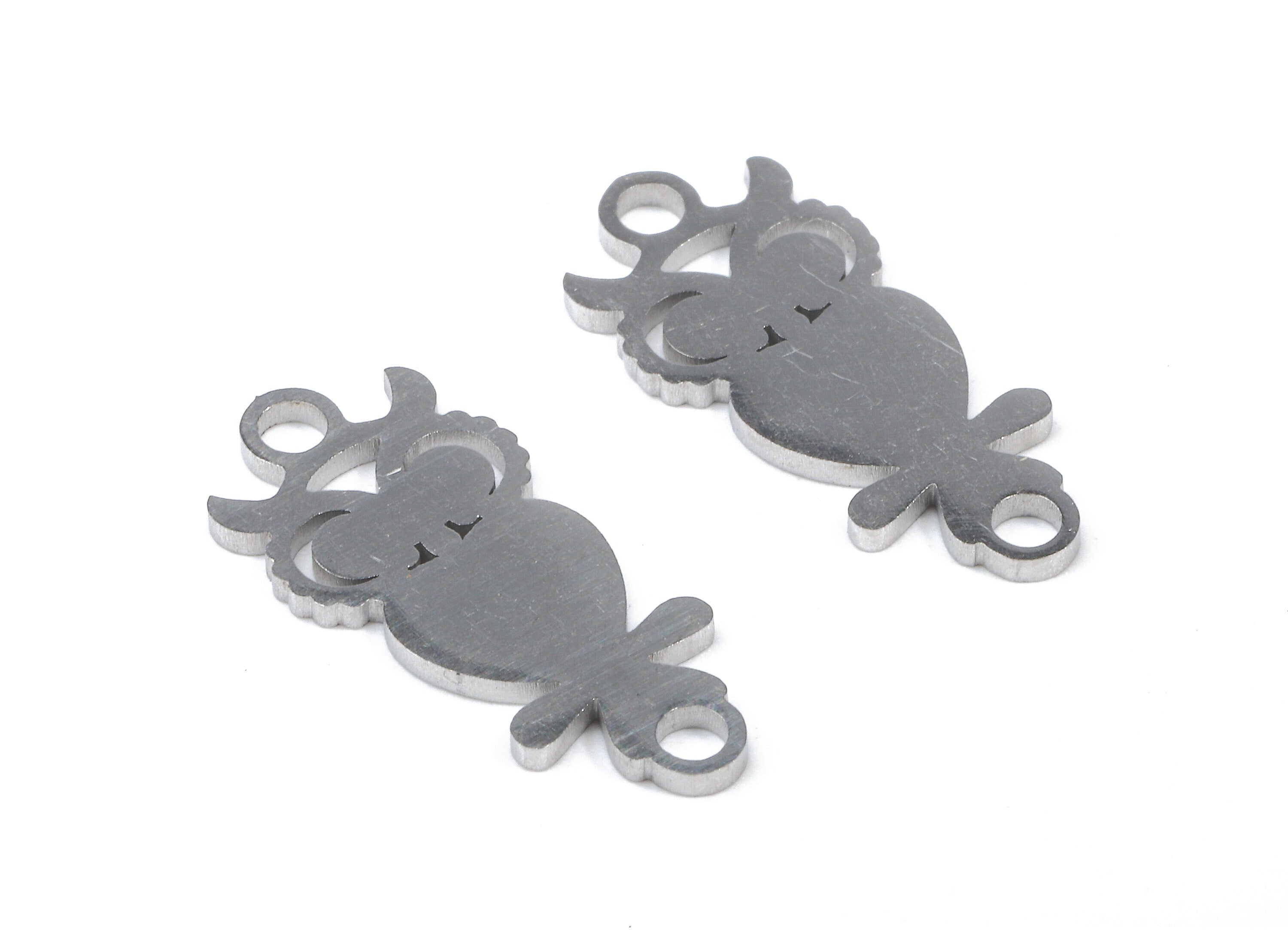 Stainless Steel Hoot Owl Connector - Hoot Owl Earrings Charms and Pendant - Bracelet Pendant - 17.78x8.23x0.95mm - SS1156 - DOMEDBAZAAR