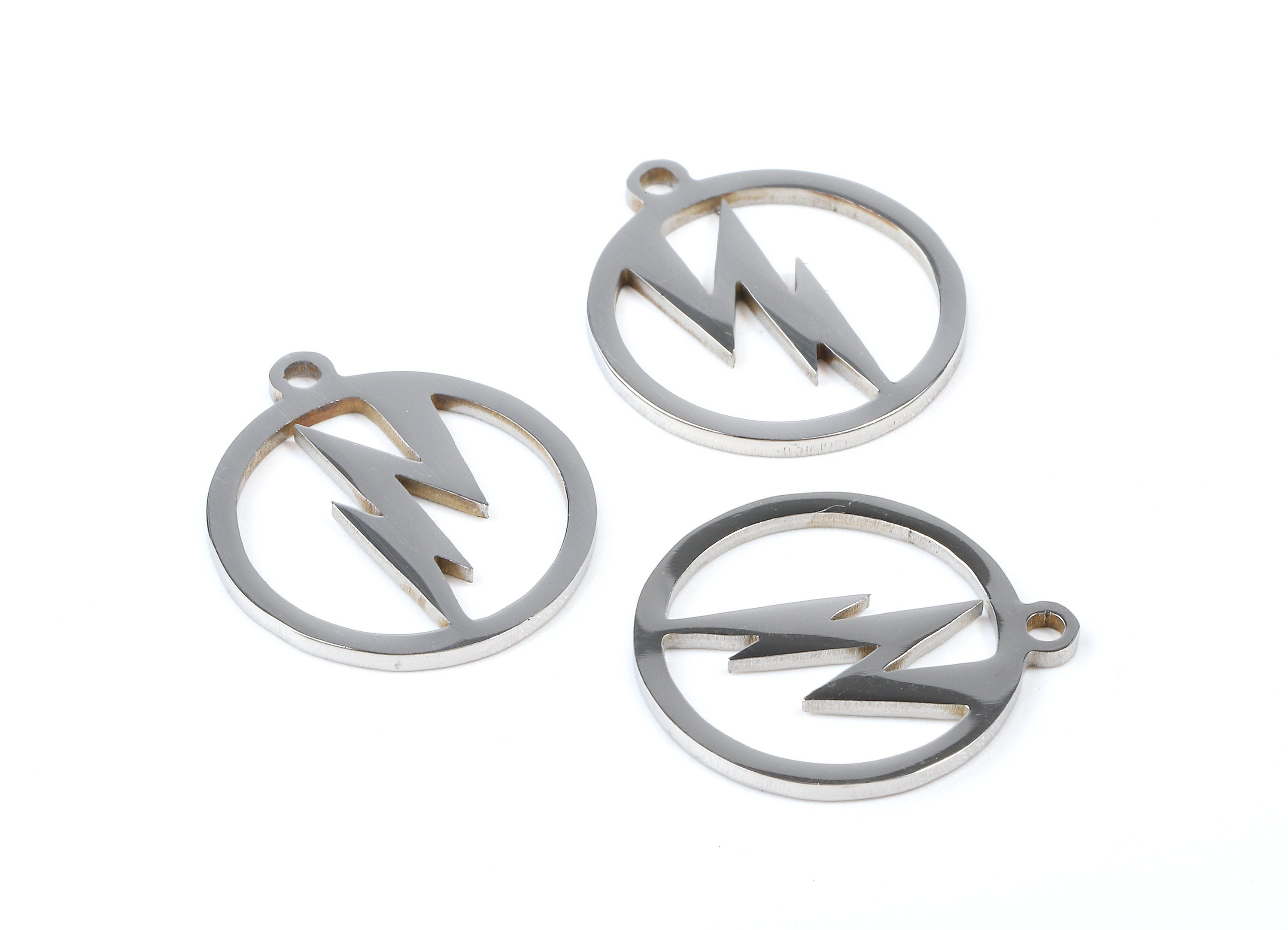 Stainless Steel Flash Charms - Flash in Circle - Circle Earrings and Pendant - Bracelet Pendant - 17.44x15.35x0.95mm - SS1031 - DOMEDBAZAAR