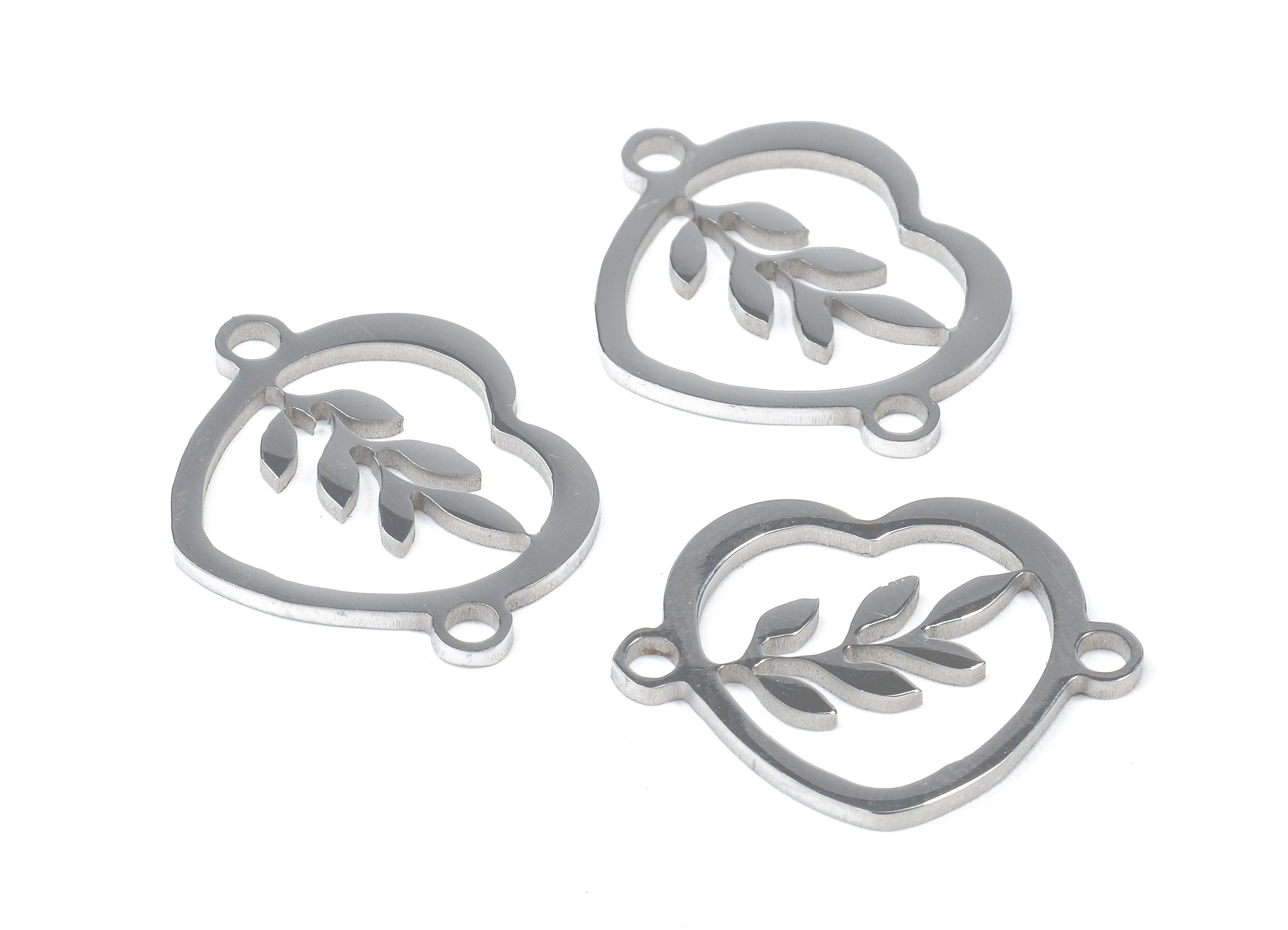 Stainless Steel Branch Connector - Heart Earrings Charms and Pendant - Bracelet Pendant - 19.52x15.76x0.94mm - SS1105 - DOMEDBAZAAR