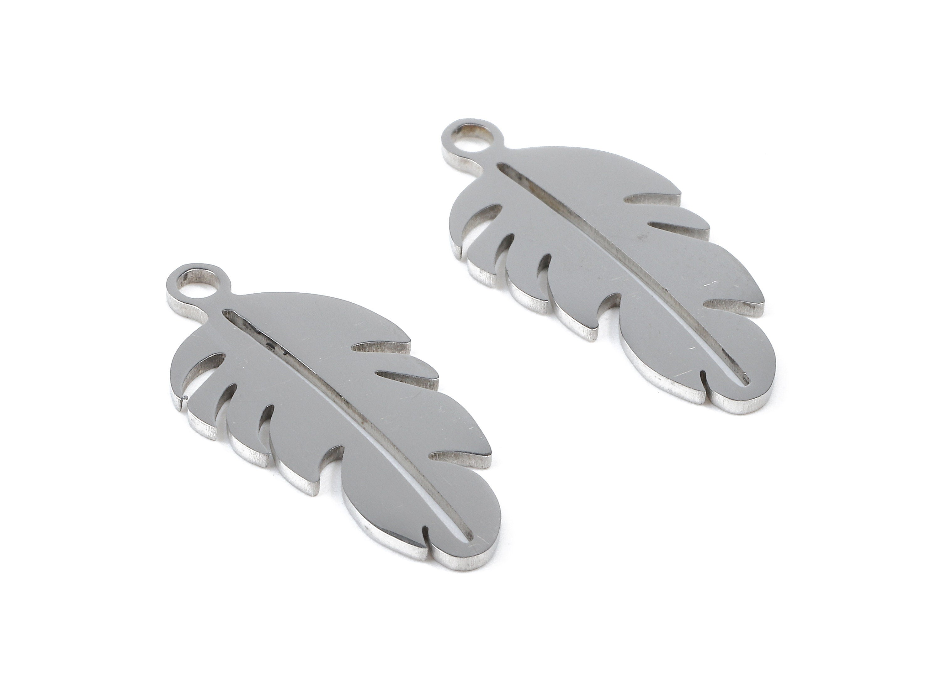 Stainless Steel Feather Charms - Feather Earrings and Pendant - Bracelet Pendant - Jewelry Supplies - 23.34x11.32x0.96mm - SS1079 - DOMEDBAZAAR