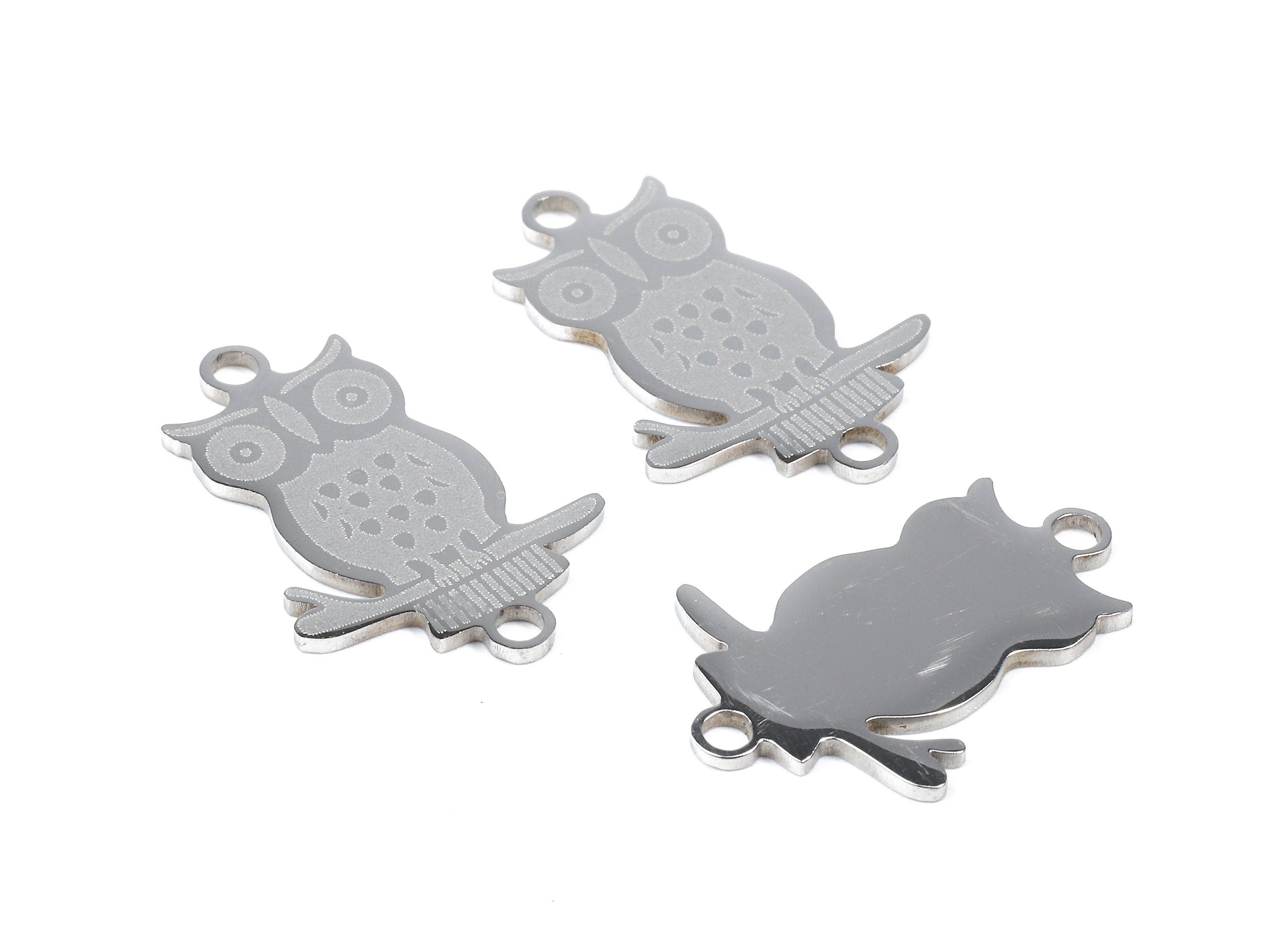 Stainless Steel Hoot Owl Connector - Hoot Owl Earrings Charms and Pendant - Bracelet Pendant - 21.24x14.78x0.95mm - SS1090 - DOMEDBAZAAR