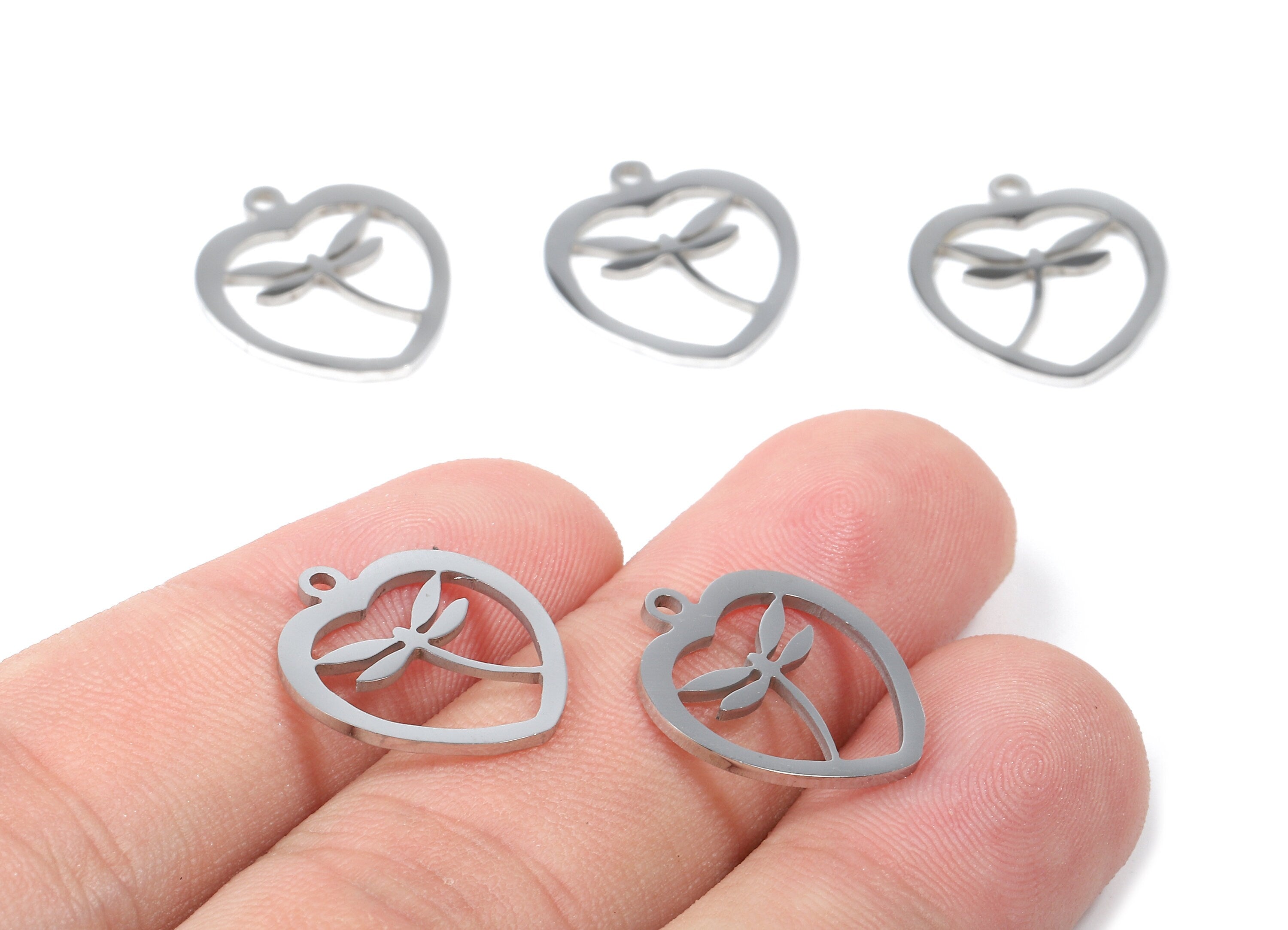 Stainless Steel Dragonfly Charms - Dragonfly in Heart - Heart Earrings and Pendant - Bracelet Pendant - 17.61x15.6x0.91mm - SS1034 - DOMEDBAZAAR