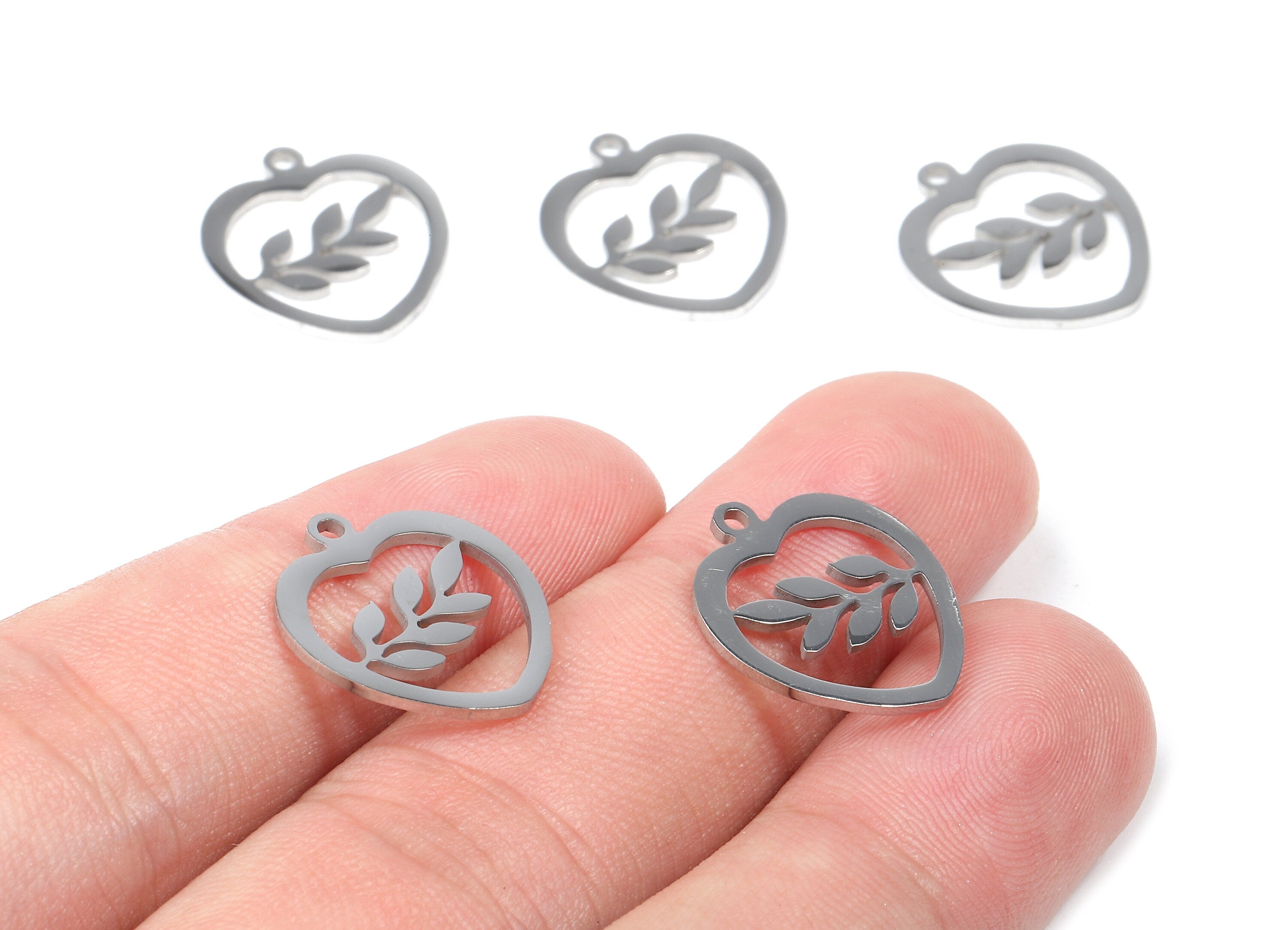 Stainless Steel Flower Charms - Flower in Heart - Heart Earrings and Pendant - Bracelet Pendant - 17.63x15.59x0.92mm - SS1027 - DOMEDBAZAAR