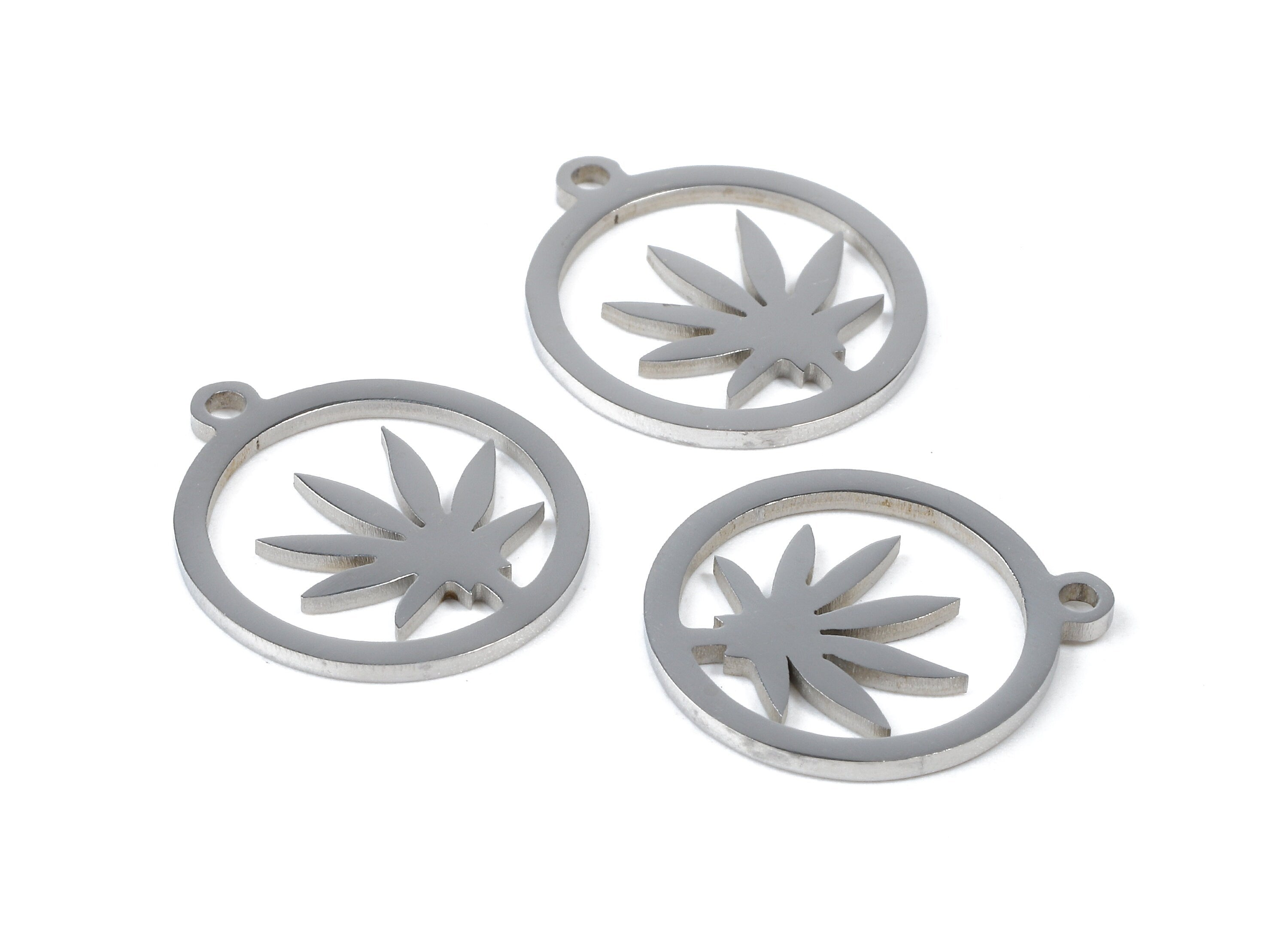 Stainless Steel Flower Charms - Flower in Circle - Circle Earrings and Pendant - Bracelet Pendant - 17.38x15.4x0.96mm - SS1016 - DOMEDBAZAAR