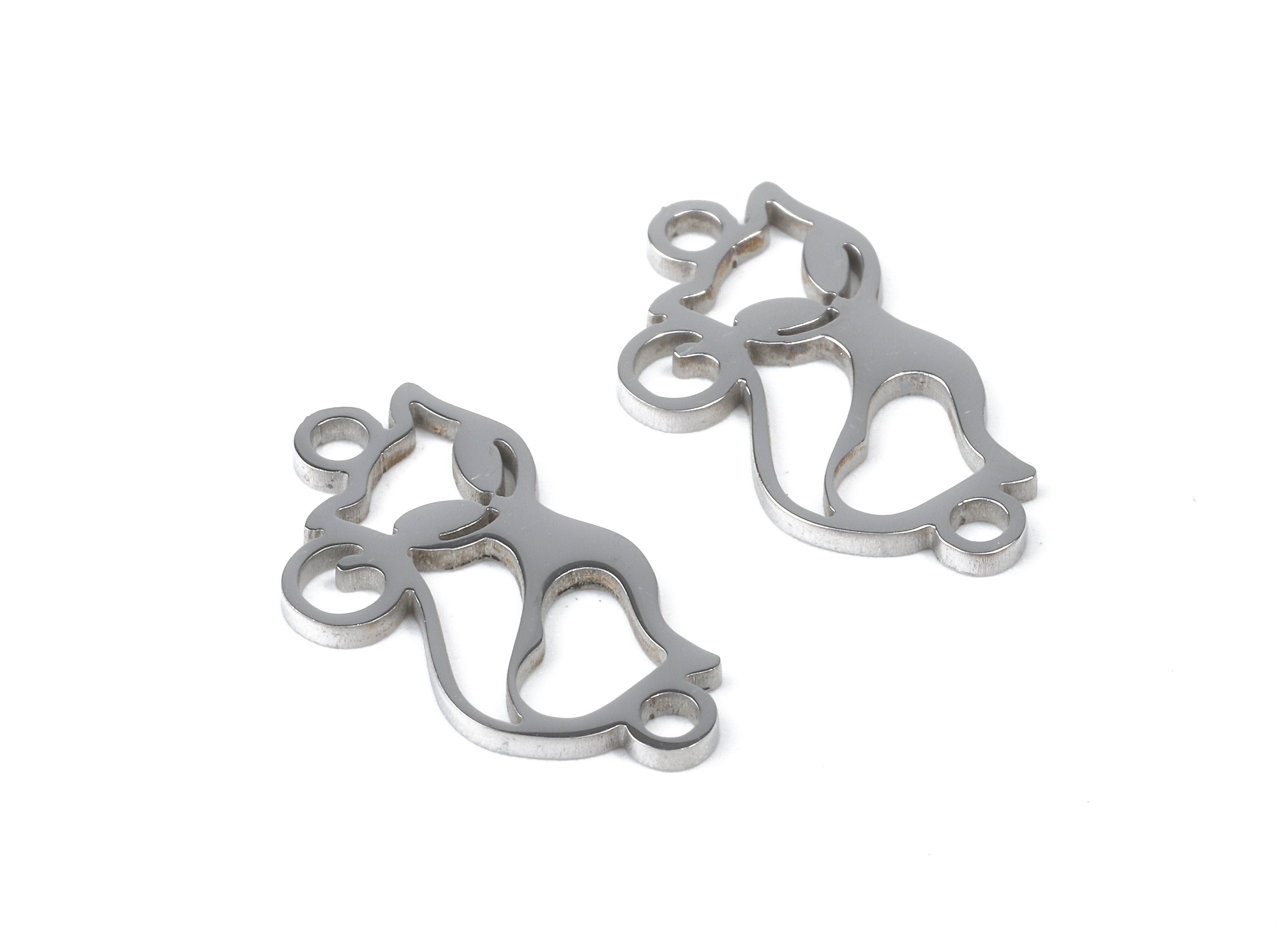 Stainless Steel Cat Connector - Cat Earrings Charms and Pendant - Bracelet Pendant - 18.14x9.2x0.95mm - SS1143 - DOMEDBAZAAR