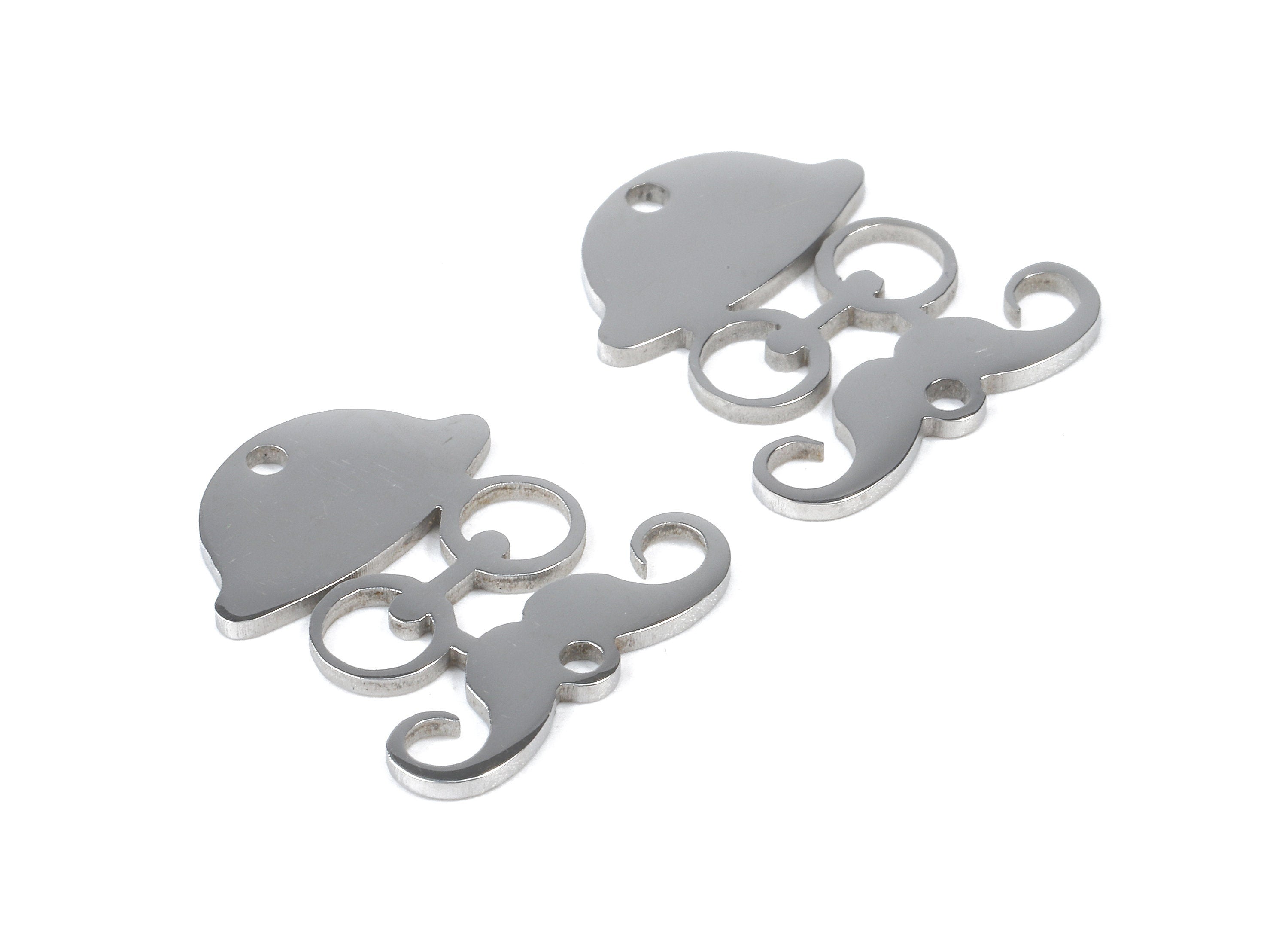Stainless Steel Mustache Connector - Eyeglass and Hat Earrings Charms and Pendant - Bracelet Pendant - 17.83x16.18x0.93mm - SS1131 - DOMEDBAZAAR