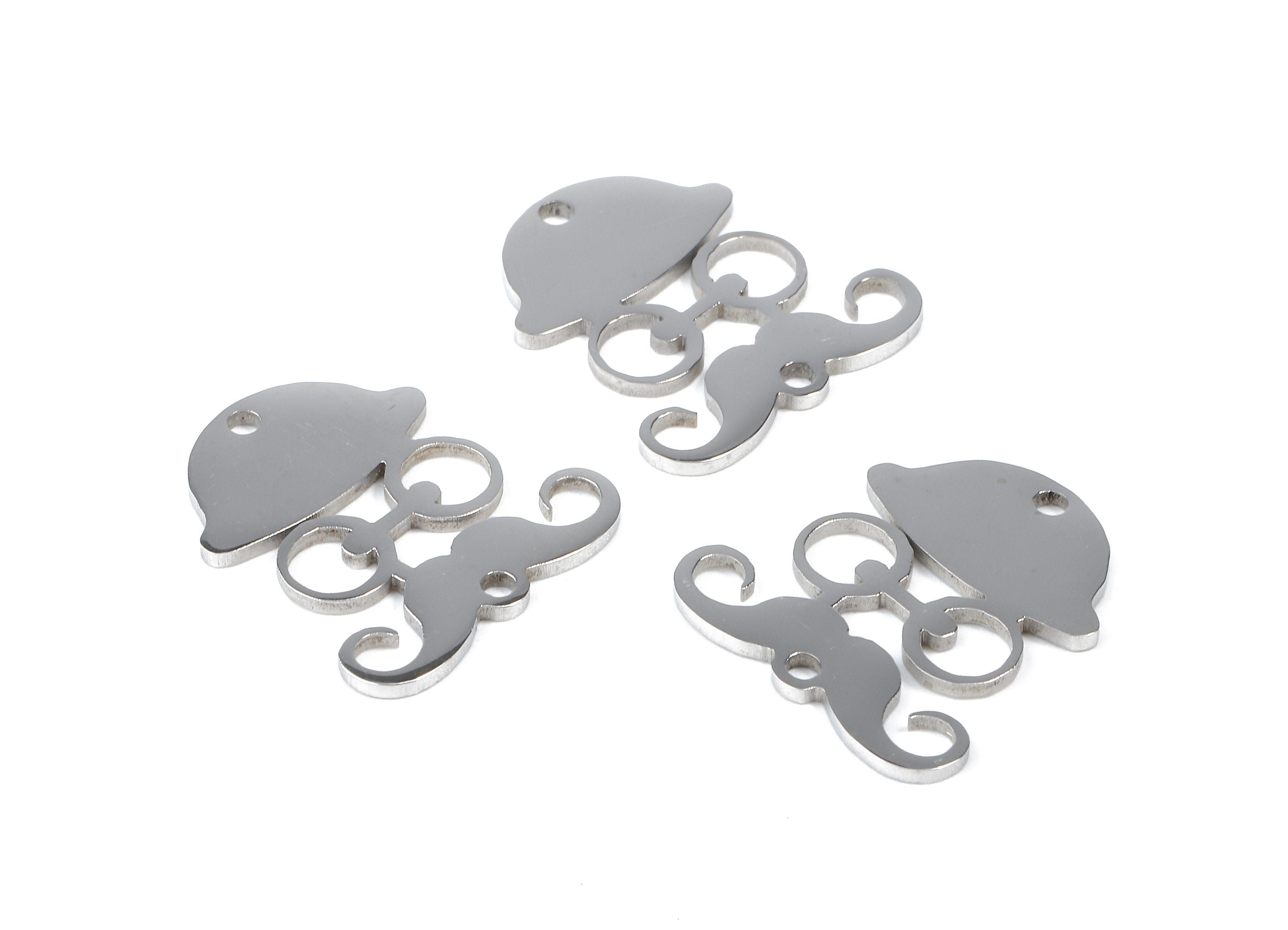 Stainless Steel Mustache Connector - Eyeglass and Hat Earrings Charms and Pendant - Bracelet Pendant - 17.83x16.18x0.93mm - SS1131 - DOMEDBAZAAR
