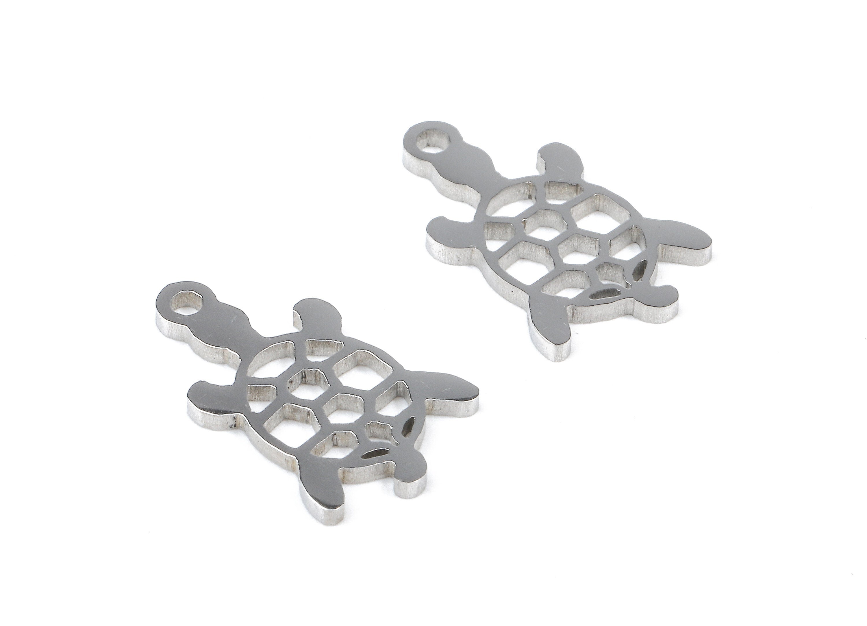 Stainless Steel Turtle Charms - Turtle Earrings and Pendant - Bracelet Pendant - Jewelry Supplies - 14.26x9.01x0.94mm - SS1074 - DOMEDBAZAAR
