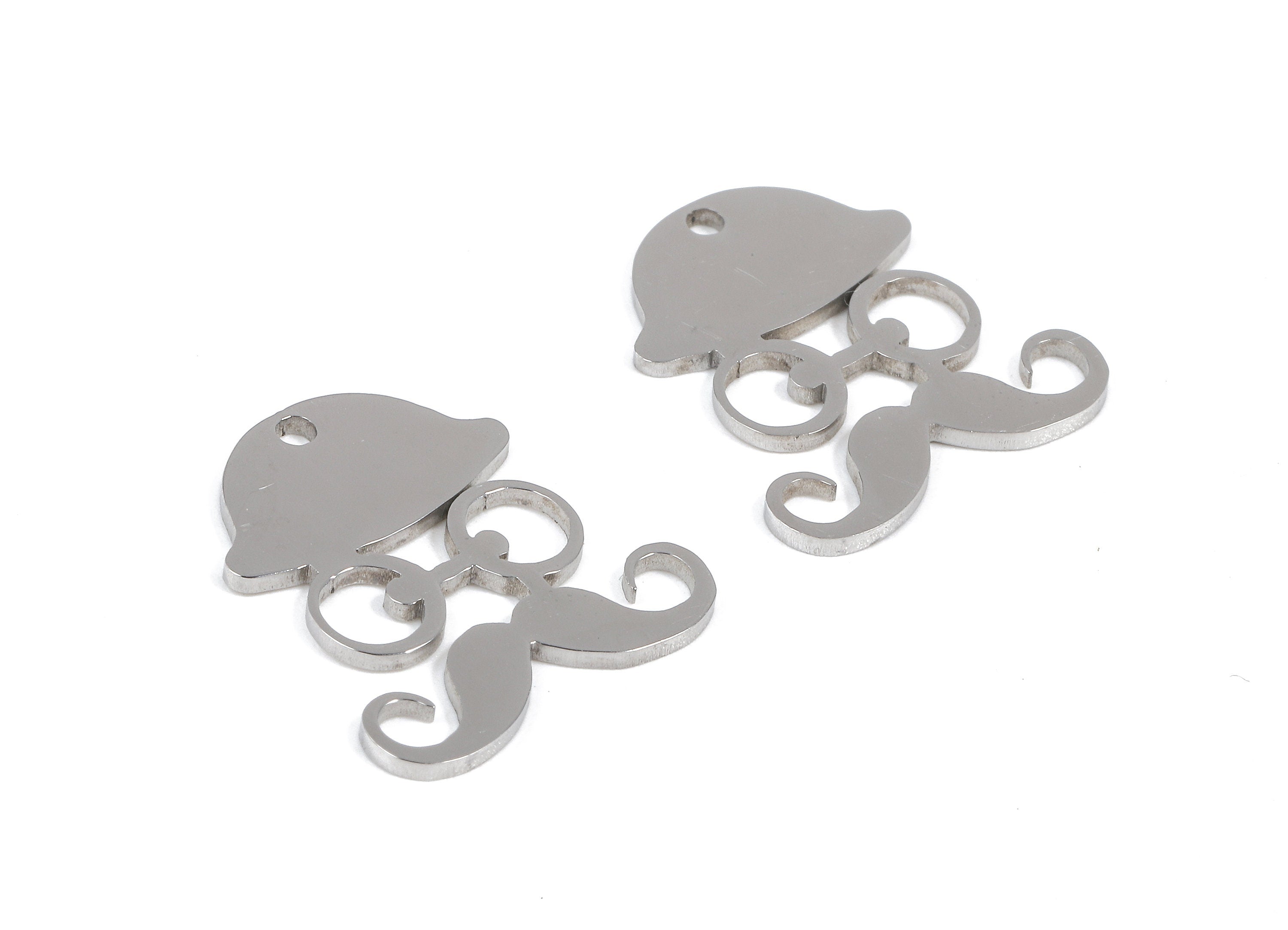 Stainless Steel Mustache Charms - Eyeglass/Hat/Mustache Earrings and Pendant - Bracelet Pendant - 17.71x16.18x0.93mm - SS1030 - DOMEDBAZAAR