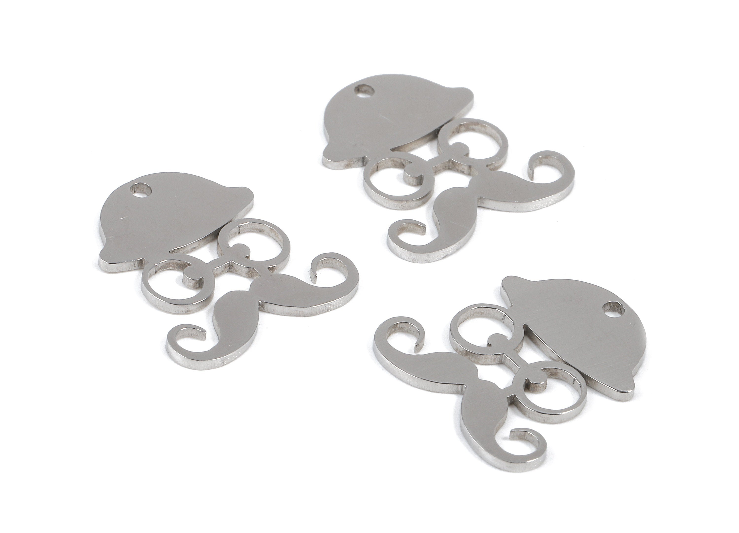 Stainless Steel Mustache Charms - Eyeglass/Hat/Mustache Earrings and Pendant - Bracelet Pendant - 17.71x16.18x0.93mm - SS1030 - DOMEDBAZAAR