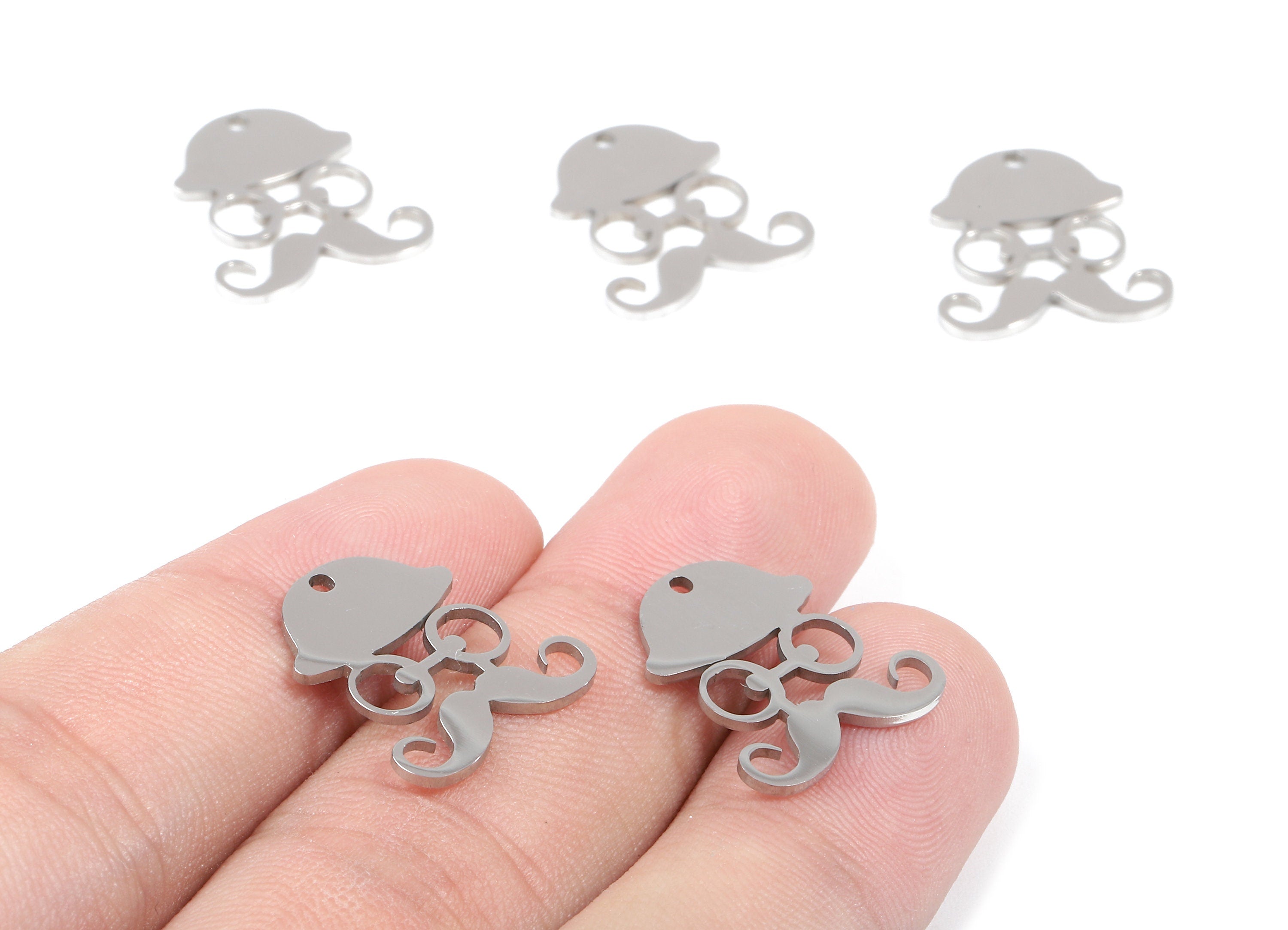 Stainless Steel Mustache Charms - Eyeglass/Hat/Mustache Earrings and Pendant - Bracelet Pendant - 17.71x16.18x0.93mm - SS1030 - DOMEDBAZAAR