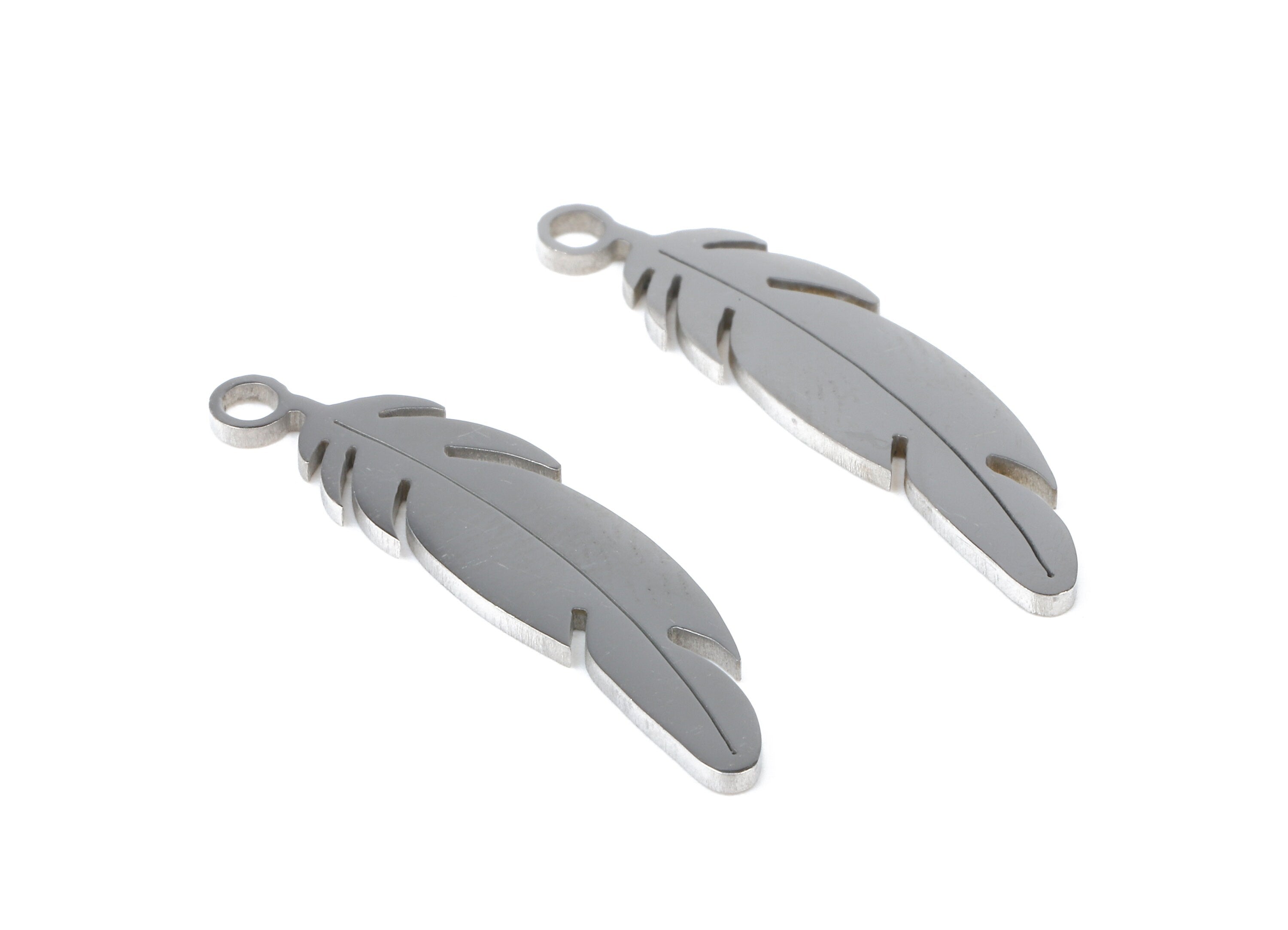 Stainless Steel Feather Charms - Feather Earrings and Pendant - Bracelet Pendant - Jewelry Supplies - 26.17x7.01x0.95mm - SS1022 - DOMEDBAZAAR