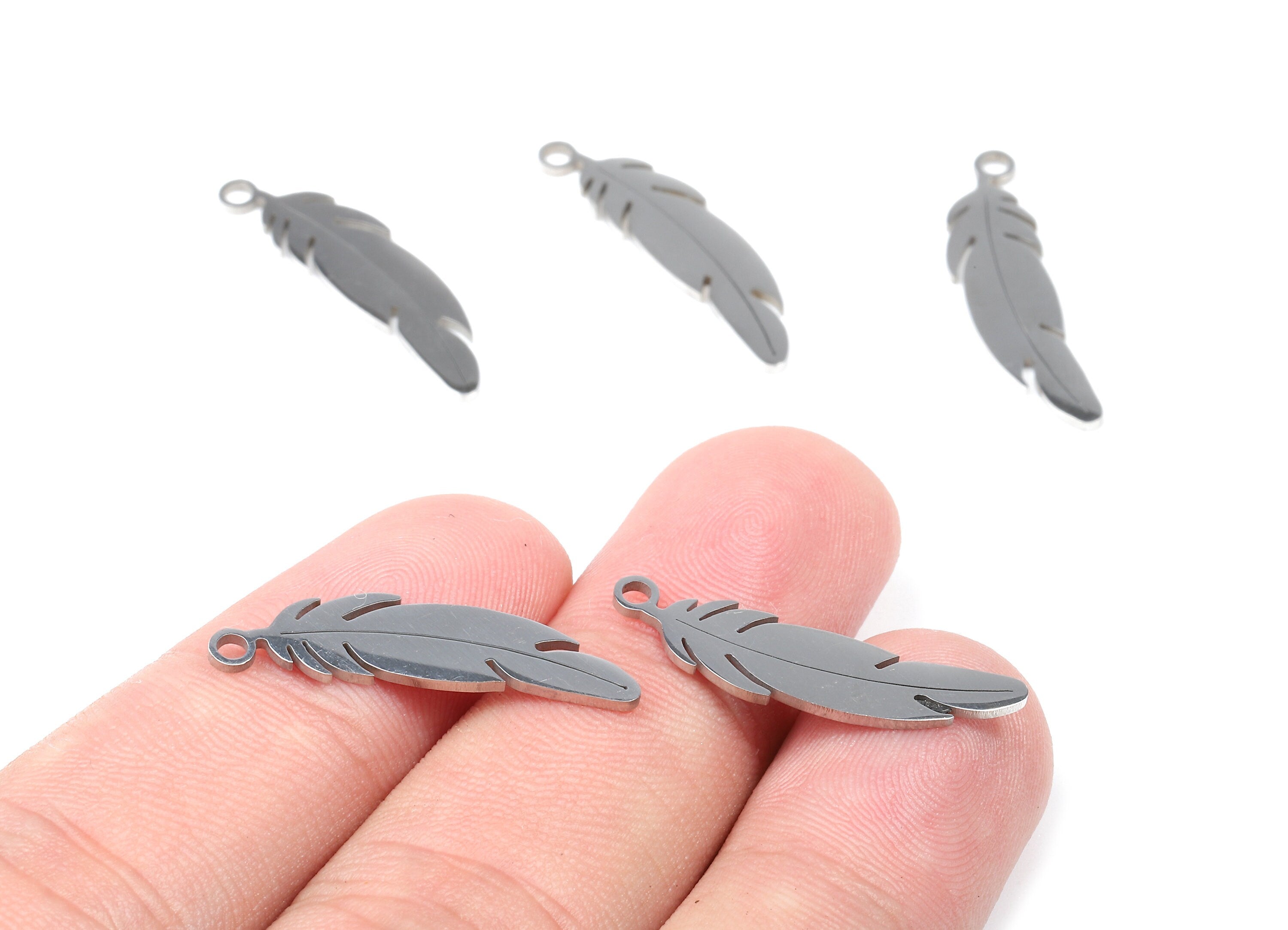Stainless Steel Feather Charms - Feather Earrings and Pendant - Bracelet Pendant - Jewelry Supplies - 26.17x7.01x0.95mm - SS1022 - DOMEDBAZAAR