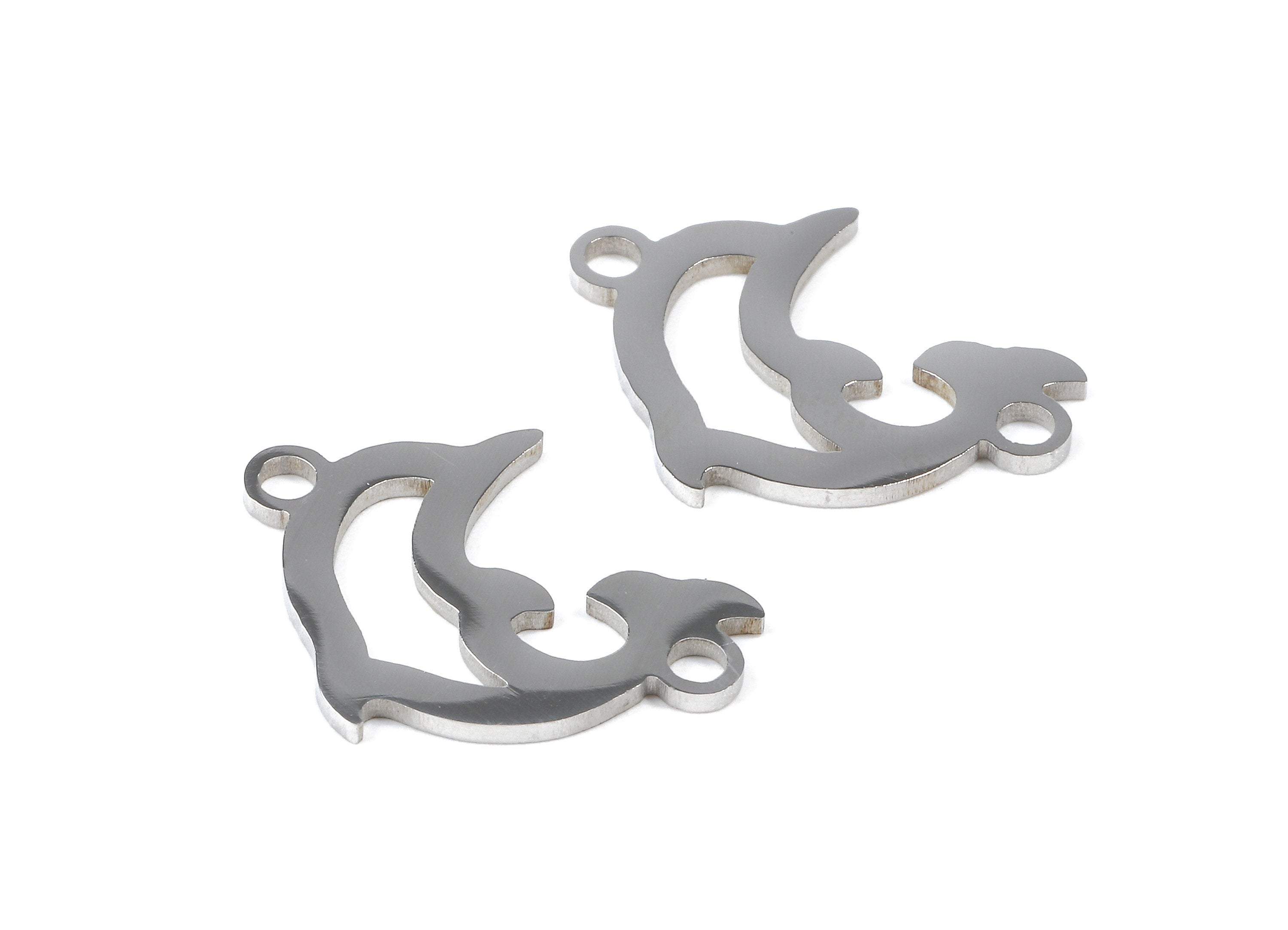 Stainless Steel Dolphin Connector - Dolphin Earrings Charms and Pendant - Bracelet Pendant - 18.57x13.84x0.93mm - SS1118 - DOMEDBAZAAR