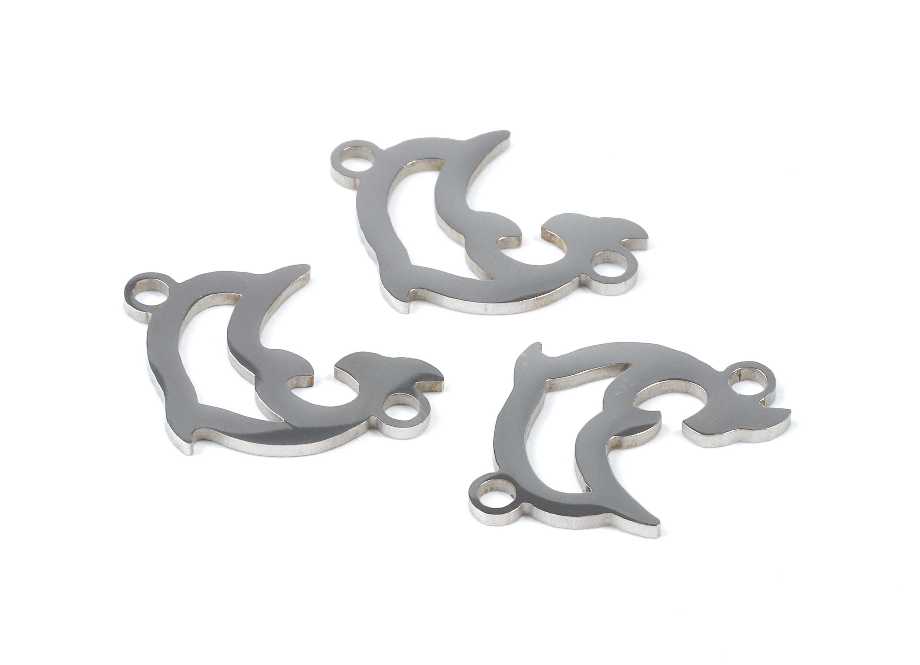 Stainless Steel Dolphin Connector - Dolphin Earrings Charms and Pendant - Bracelet Pendant - 18.57x13.84x0.93mm - SS1118 - DOMEDBAZAAR