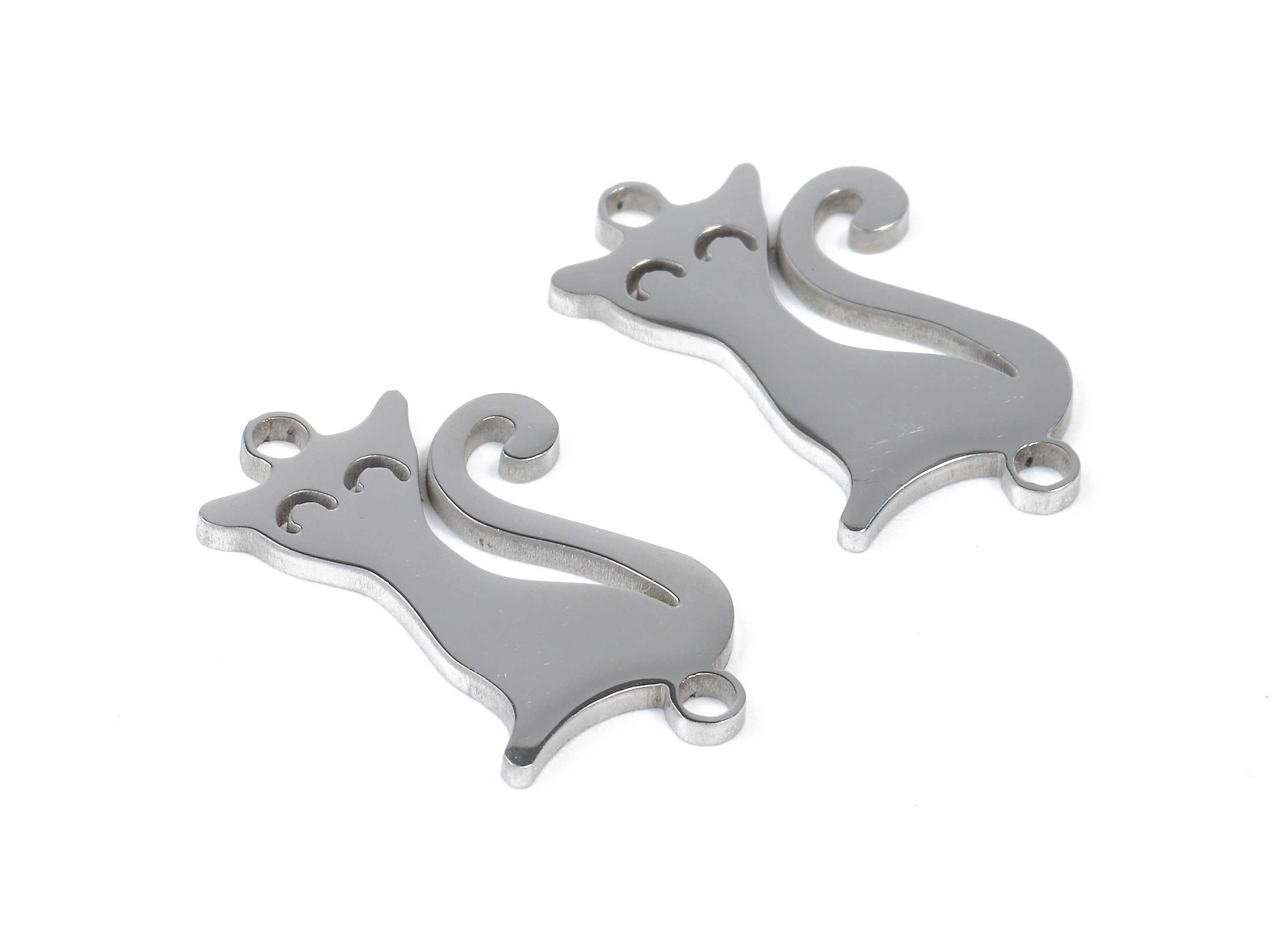 Stainless Steel Cat Connector - Cat Earrings Charms and Pendant - Bracelet Pendant - 17.78x10.91x0.95mm - SS1113 - DOMEDBAZAAR