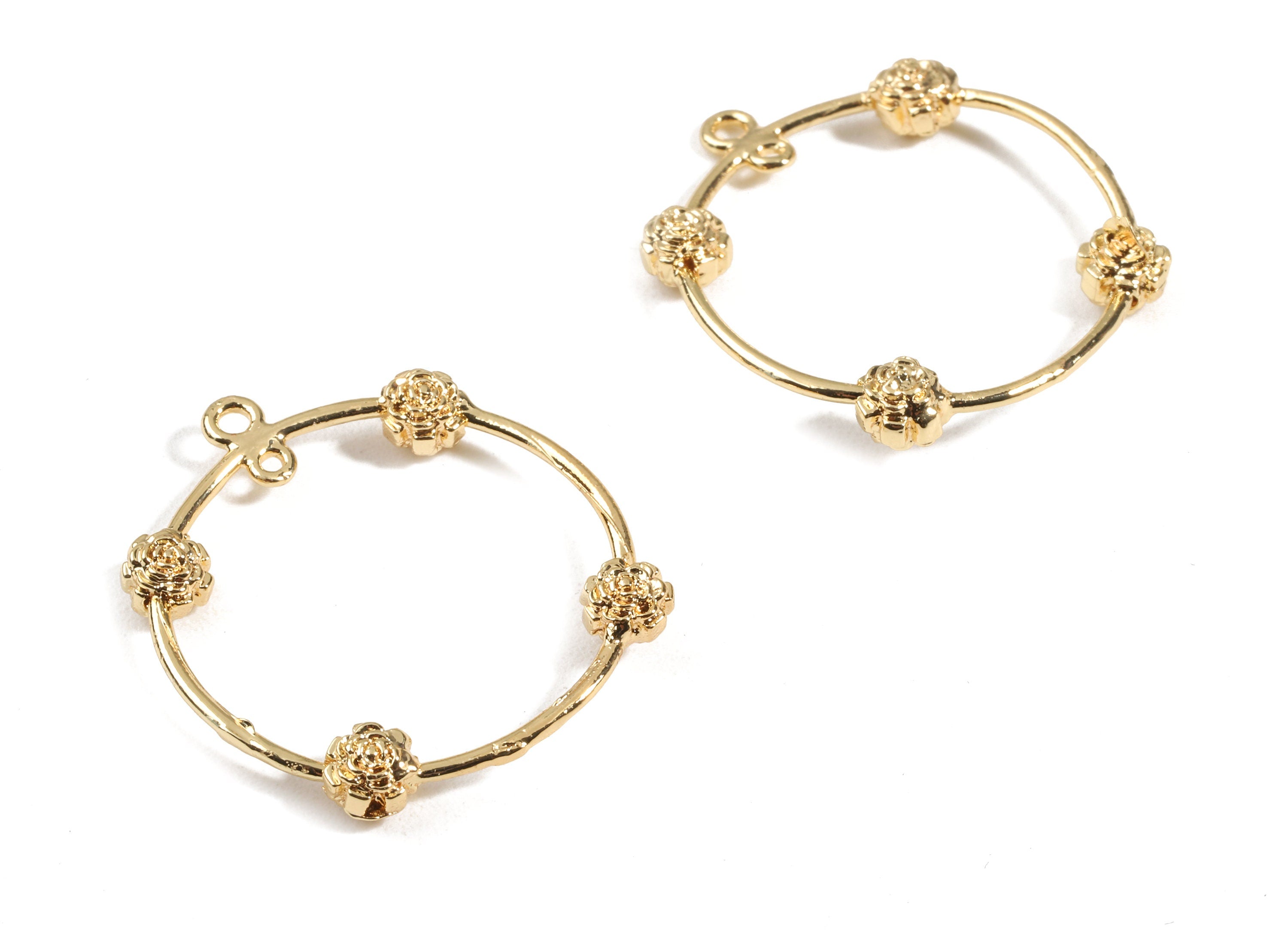 Brass Earring Wire Flower Connector - Brass Round Earring Connector - 2 Hole - 18K Real Gold Plated Brass - 20.58x11.16x2.03mm - RGP2443 - DOMEDBAZAAR