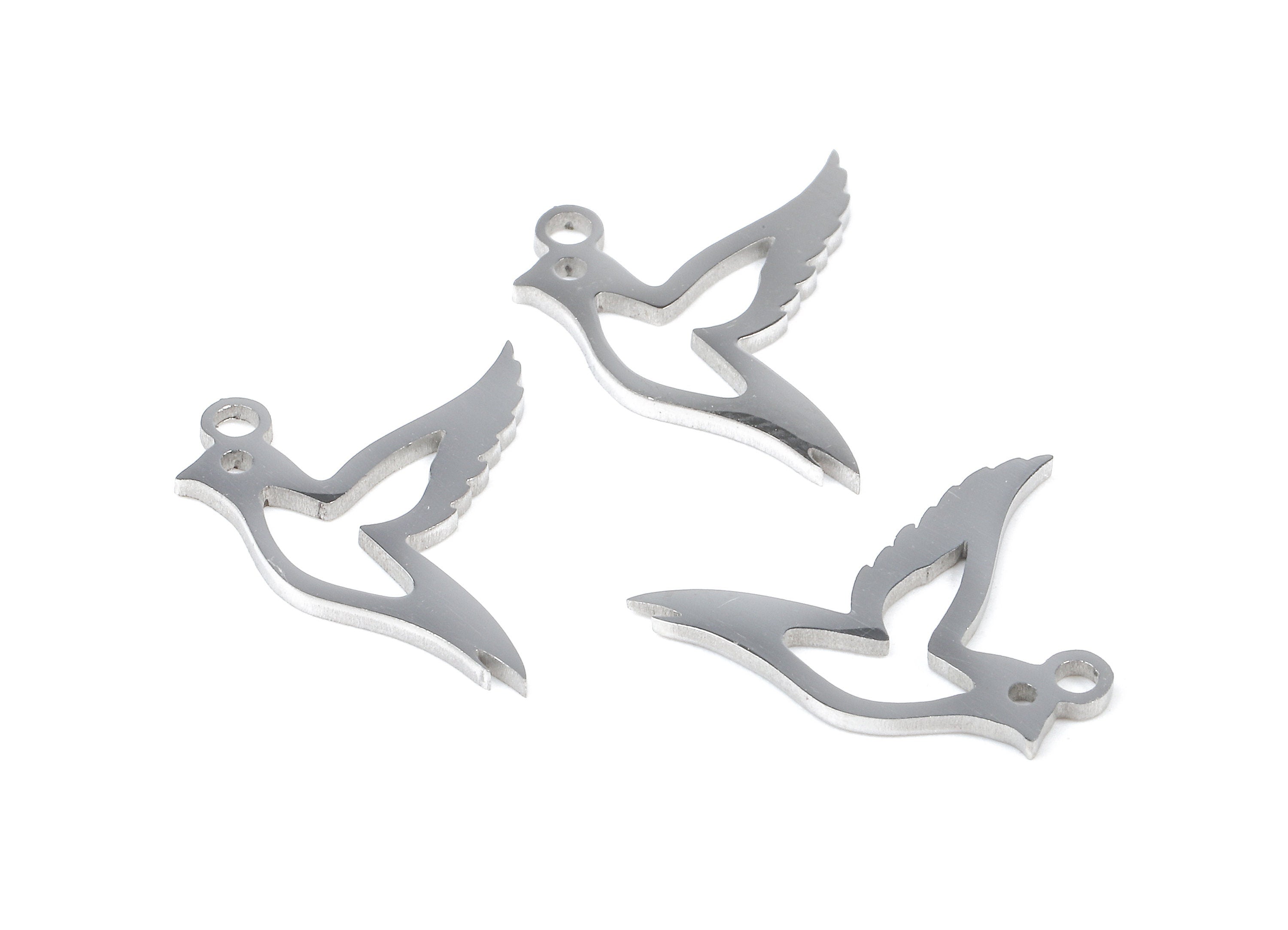 Stainless Steel Bird Charms - Bird Earrings and Pendant - Bracelet Pendant - Jewelry Supplies - 16.59x14.07x0.92mm - SS1038 - DOMEDBAZAAR