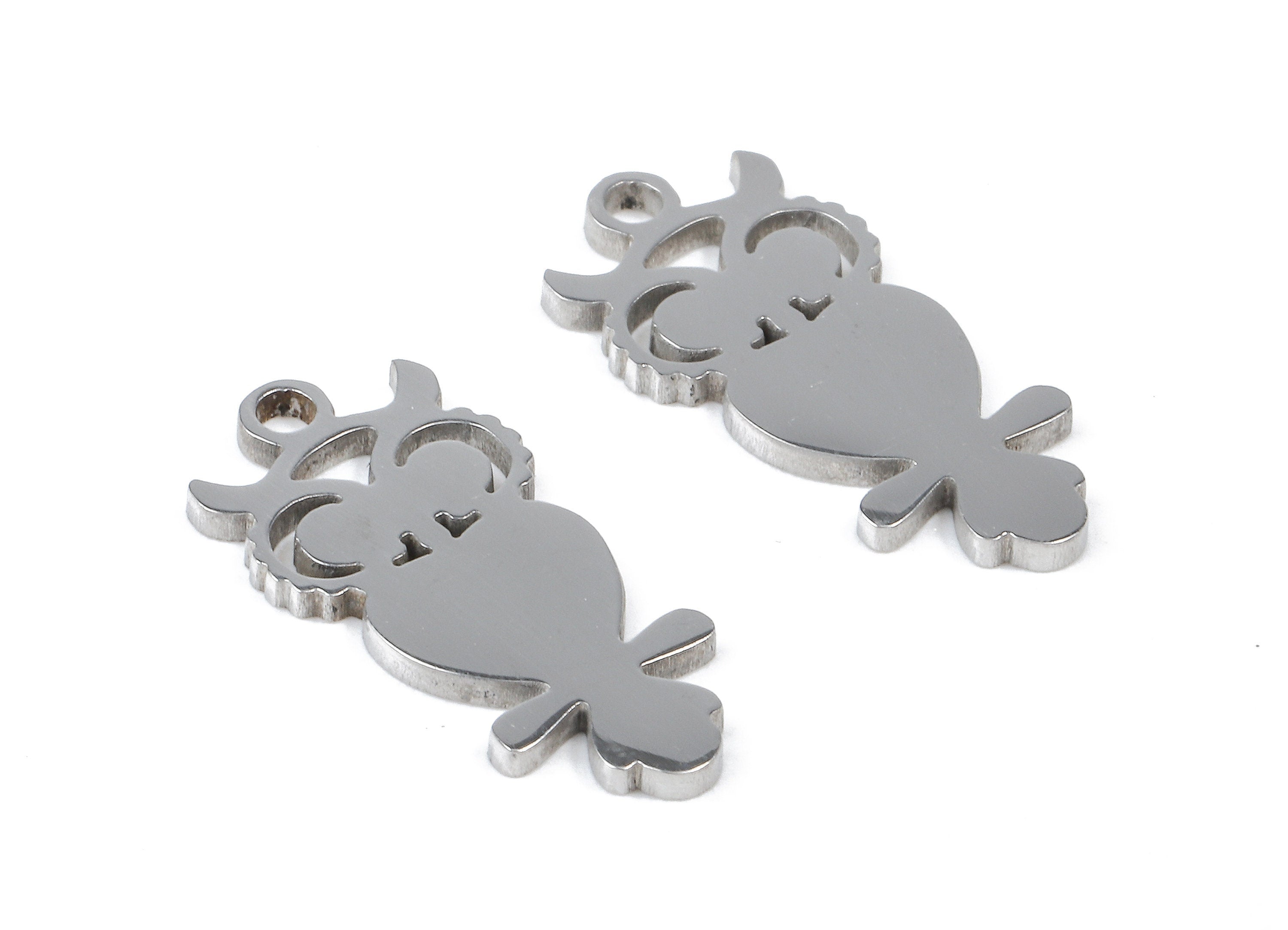 Stainless Steel Hoot Owl Charms - Hoot Owl Earrings and Pendant - Bracelet Pendant - Jewelry Supplies - 17.22x8.23x0.95mm - SS1076 - DOMEDBAZAAR