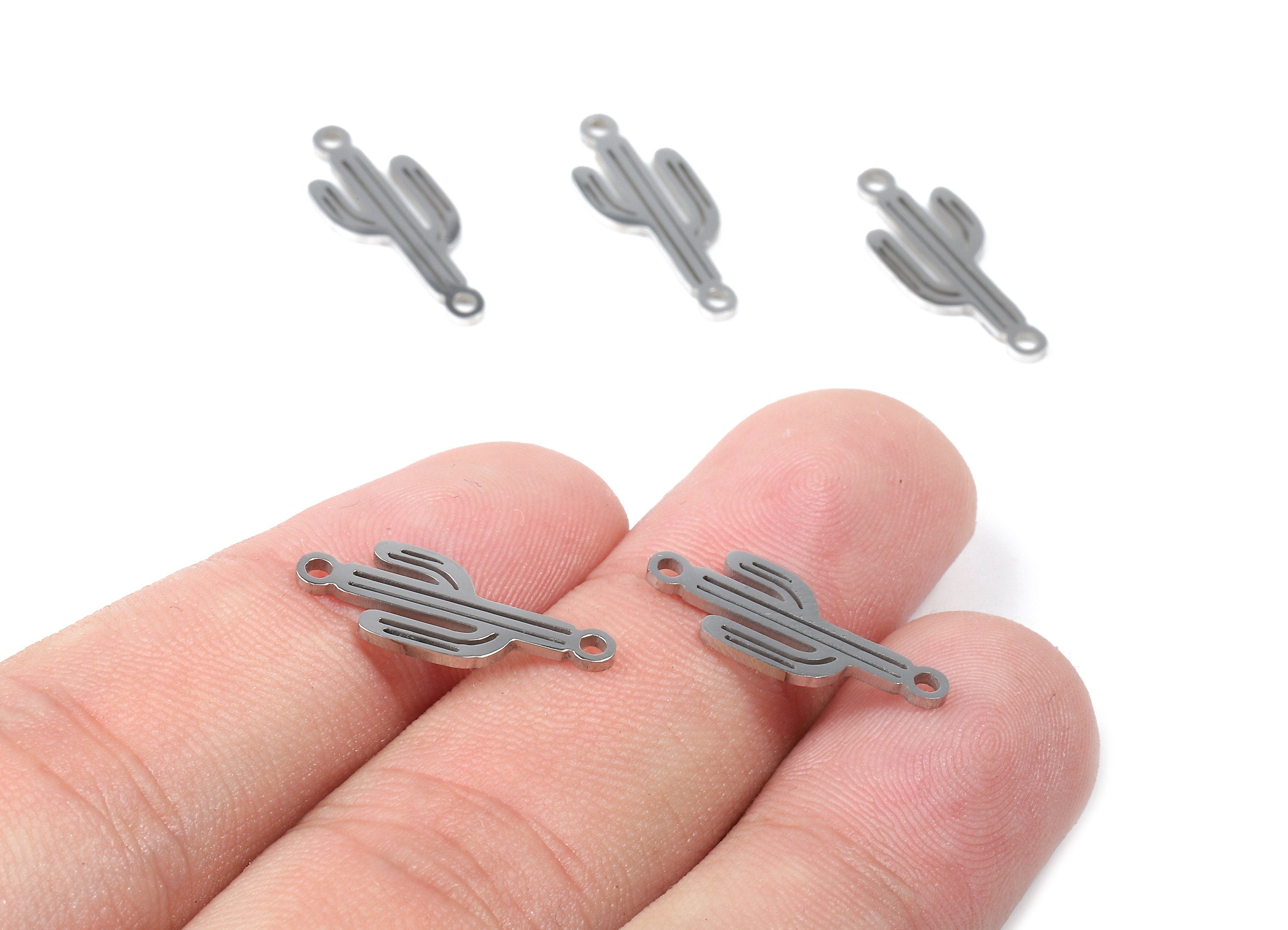 Stainless Steel Cactus Connector - Cactus Earrings Charms and Pendant - Bracelet Pendant - 19.68x7.81x0.95mm - SS1148 - DOMEDBAZAAR