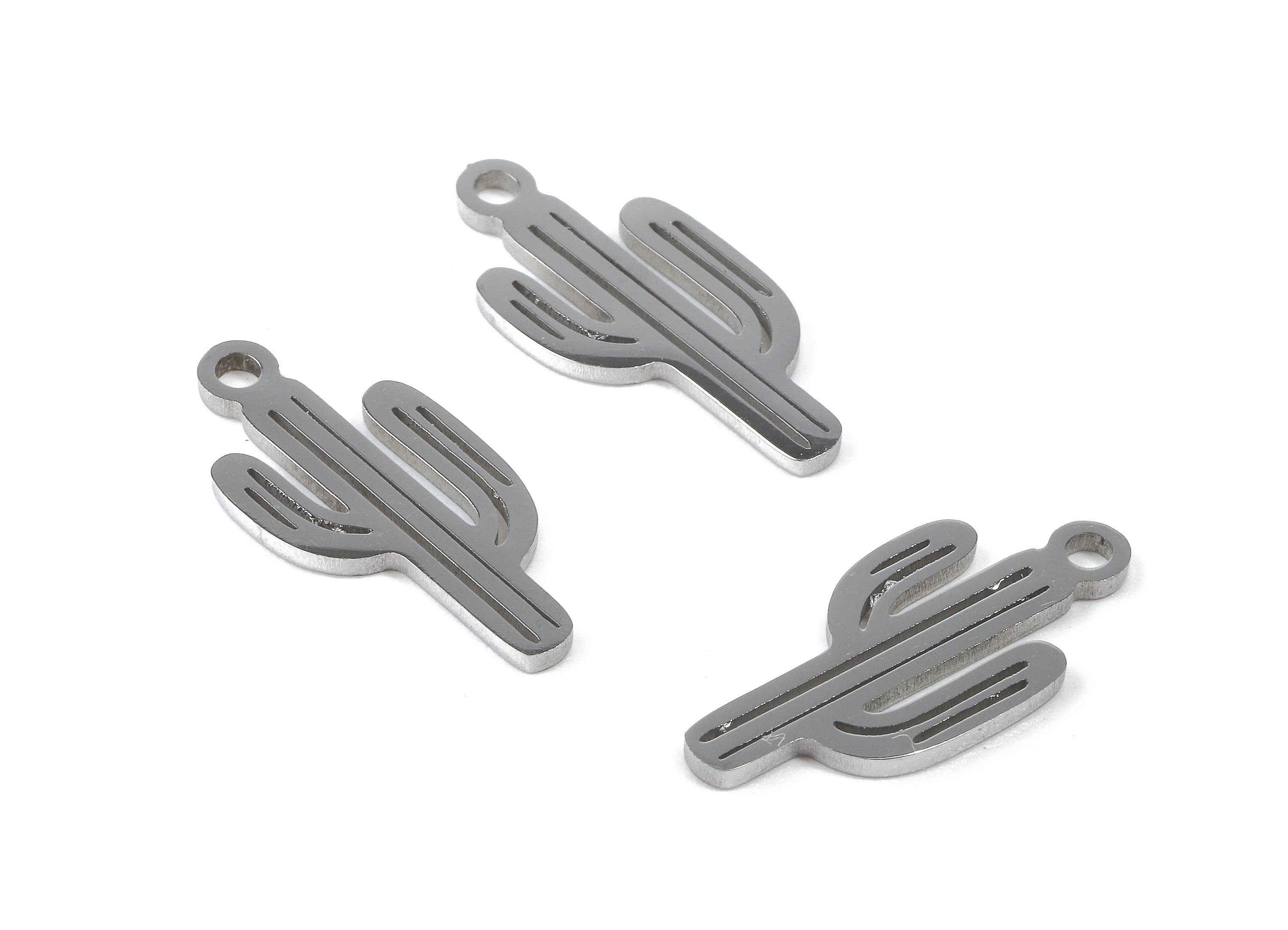 Stainless Steel Cactus Charms - Cactus Earrings and Pendant - Bracelet Pendant - Jewelry Supplies - 17.07x7.81x0.95mm - SS1084 - DOMEDBAZAAR
