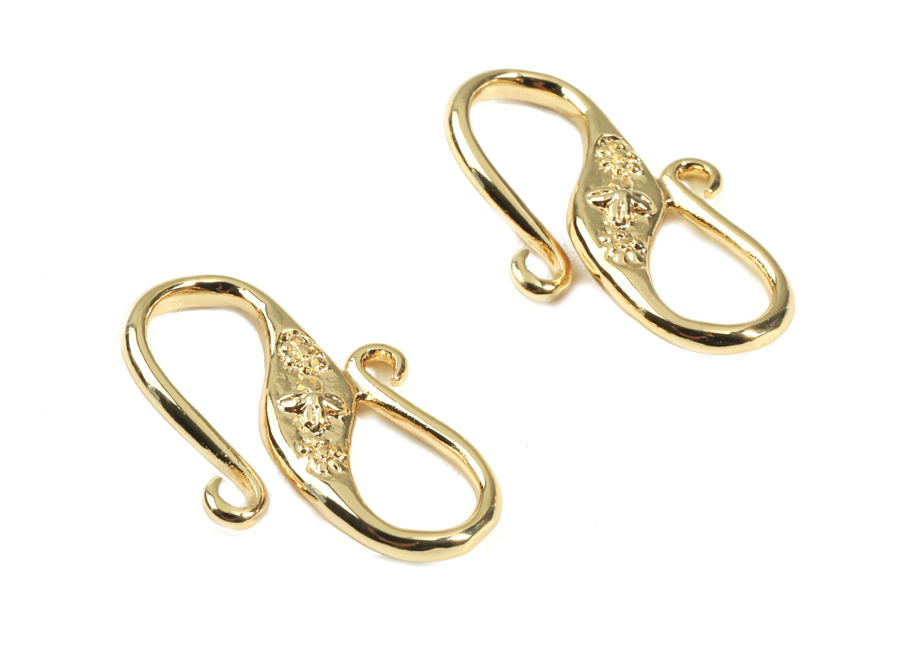Brass Flower Earring Hooks - Brass Double Side Hooks - Flower Earring Wire - 18K Real Gold Plated Brass - 27.06x18.12x3.72mm - RGP2364 - DOMEDBAZAAR