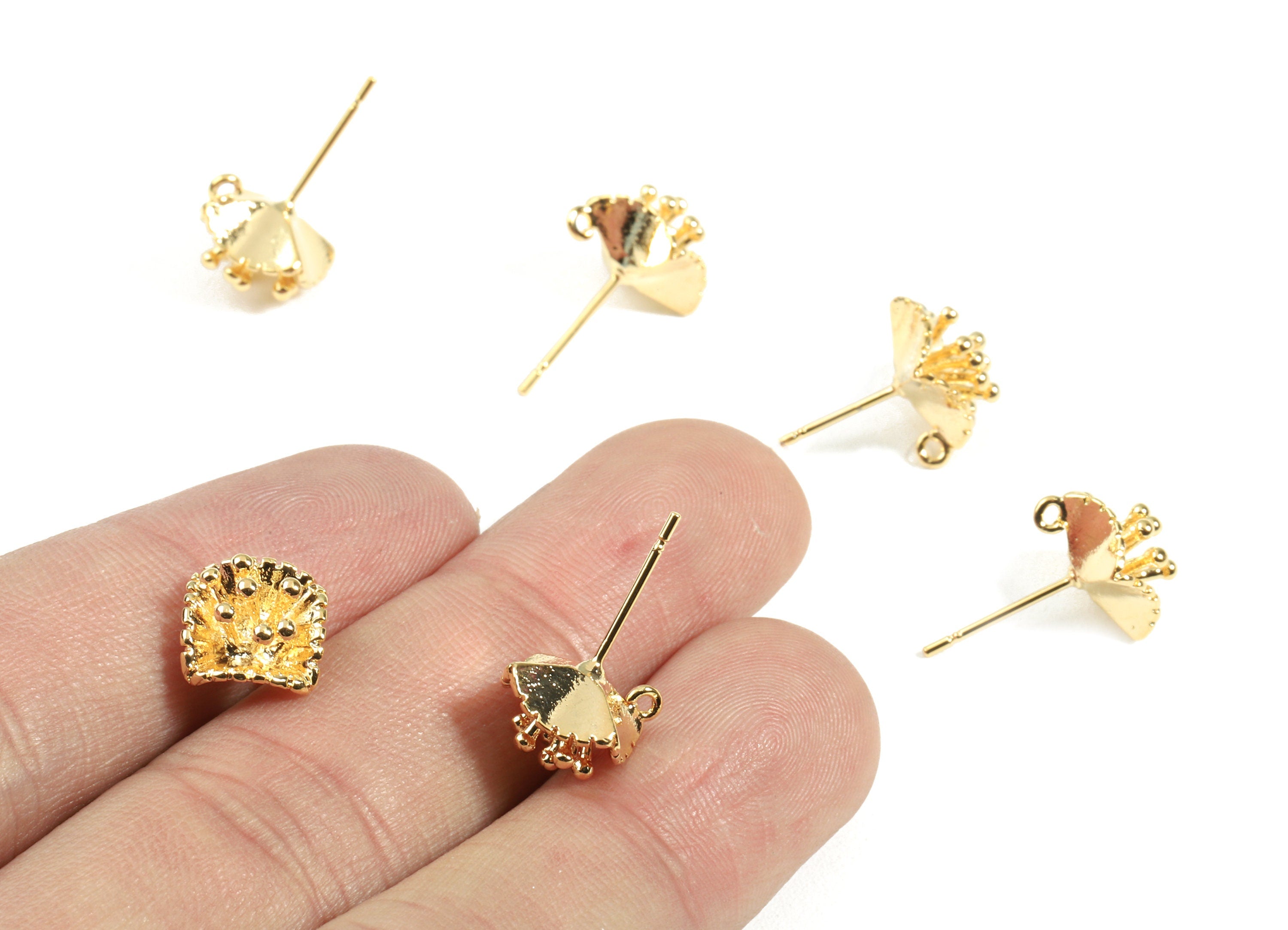 Brass Flower Earring Stud - Brass Flower Earring Post - 18K Real Gold Plated Brass - Jewelry Supplies - 9.85x9.85x1.55mm - RGP2360 - DOMEDBAZAAR
