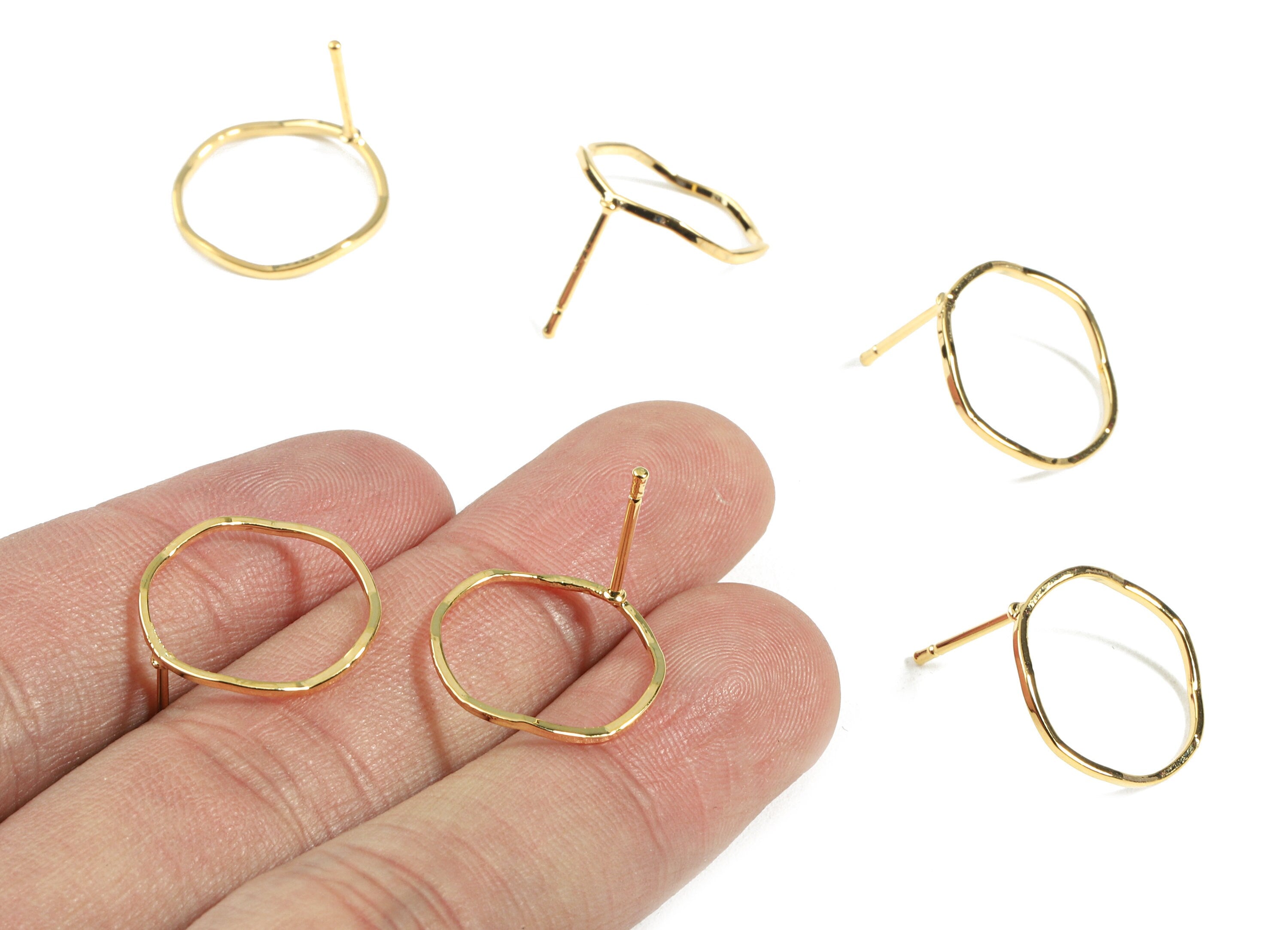 Brass Wavy Circle Earring Stud - Brass Wire Earring post - 18K Real Gold Plated Brass - Jewelry Supplies - 16.88x0.9x0.86mm - RGP2353 - DOMEDBAZAAR