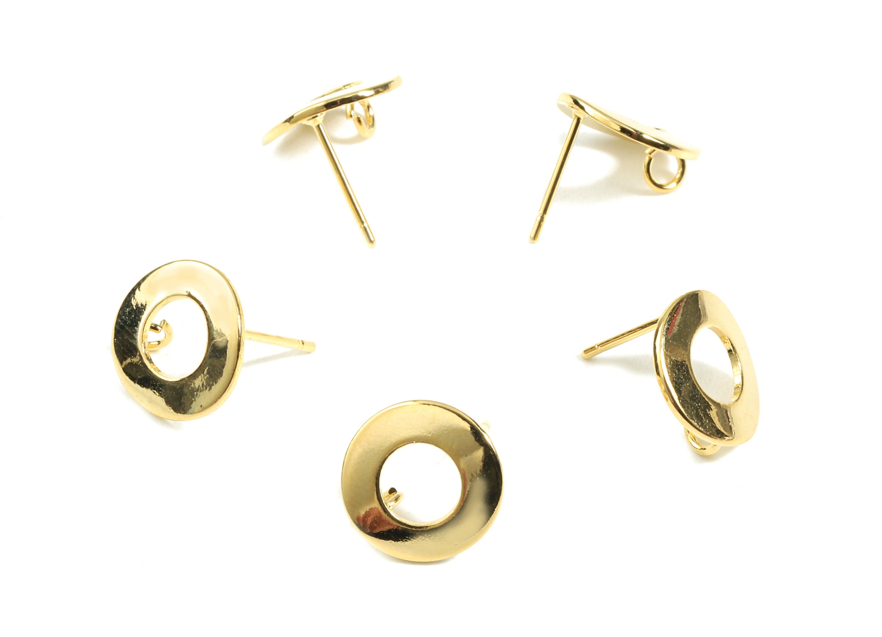 Brass Circle Earring Stud With Loop - Brass Round Earring Post - 18K Real Gold Plated Brass - Jewelry Supplies - 12.09x12.1x0.84mm - RGP2368 - DOMEDBAZAAR